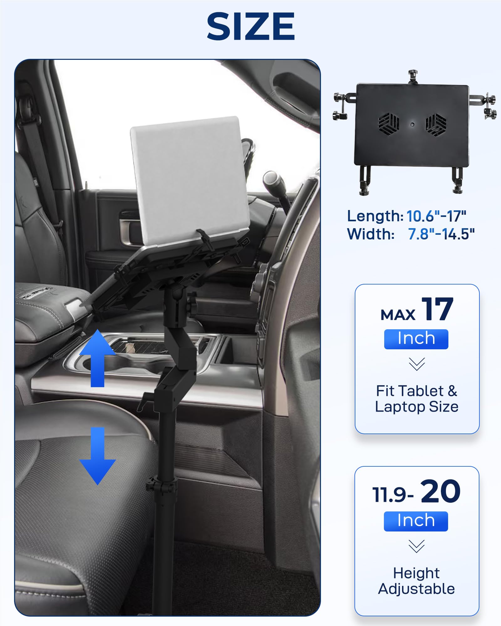 Universal Truck Laptop Mount for Dodge Ram 1500/2500/3500/4500/5500 (2012-2024) - No-Drill Vehicle Computer Holder - Perfect for Work Trucks, Delivery Drivers & Mobile Professionals