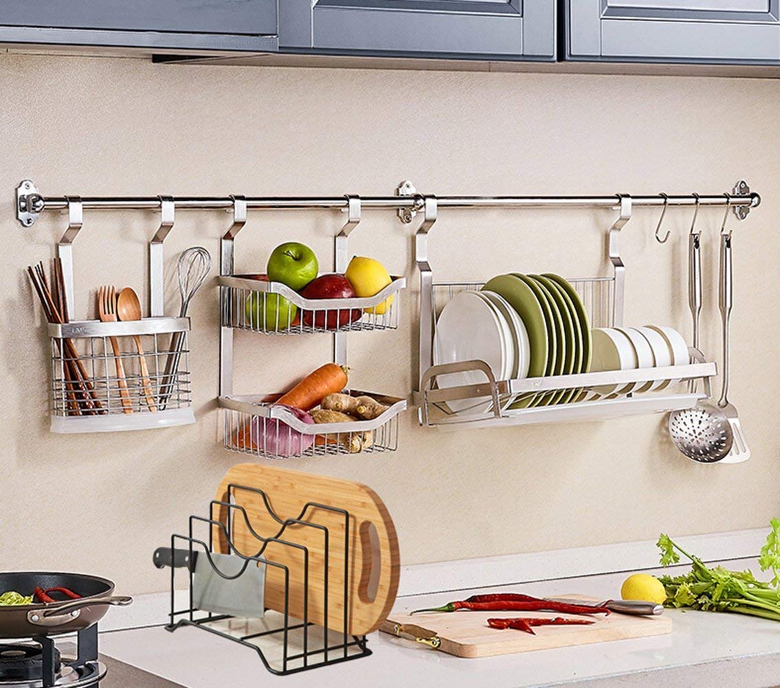 Compact 5-Tier Black Iron Dish Drying Rack with Utensil Holder & Drainboard - Space-Saving Kitchen Organizer (10x6.2x8.5 Inches) - Perfect for Small Kitchens, Apartments & Countertop Storage
