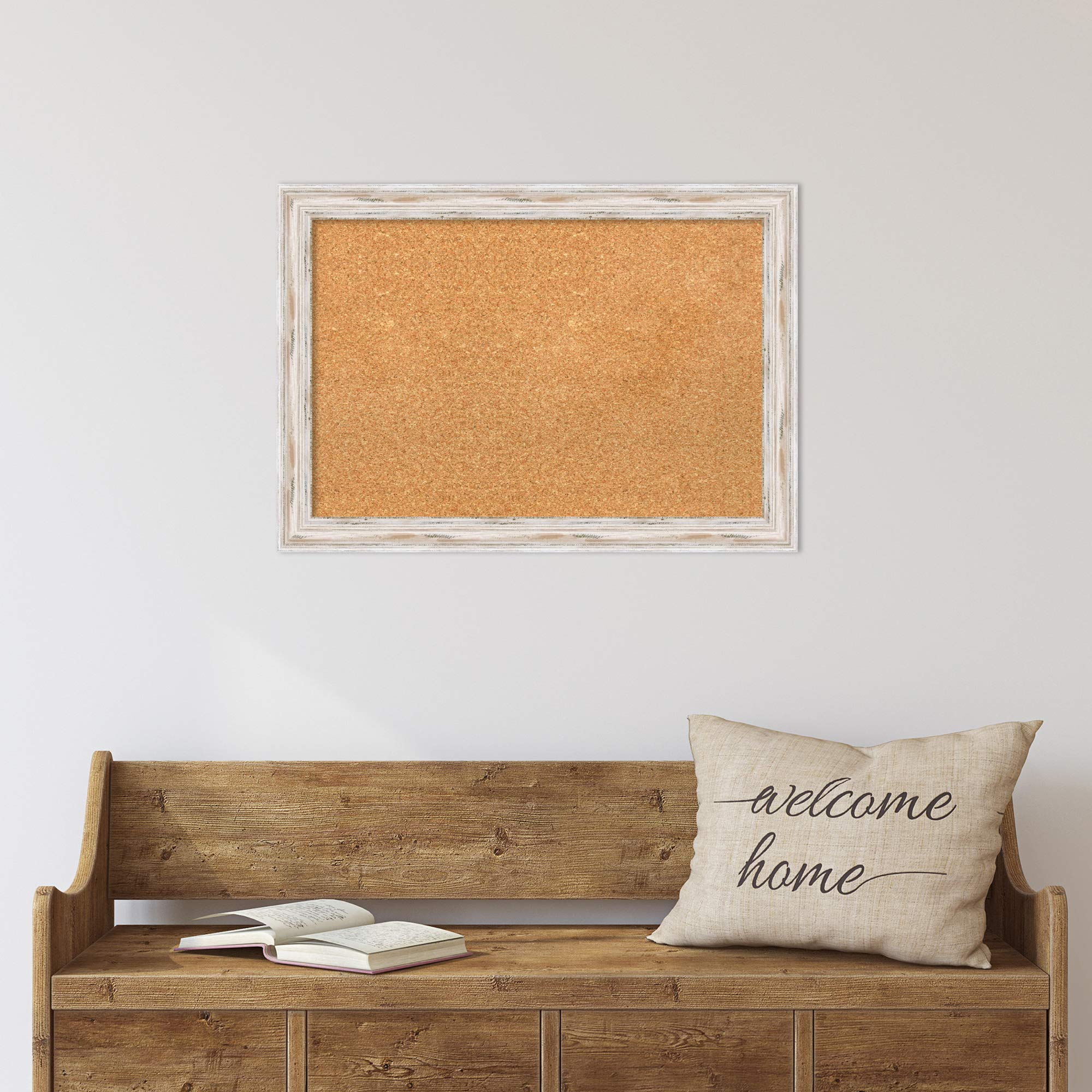 Amanti Art 19x27 Natural Cork Board with White Wood Frame - Vision Board, Office Decor & Home Organization Pinboard | Perfect for Displaying Photos, Notes & Reminders in Home, Office or Coastal Decor