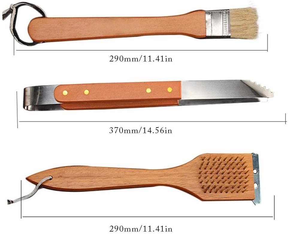18-Piece Stainless Steel BBQ Grill Tool Set with Wooden Handle - Perfect Grilling Accessories for Men, Dad & Women - Great Christmas & Birthday Gift for Outdoor Cooking, Backyard BBQs & Camping Parties
