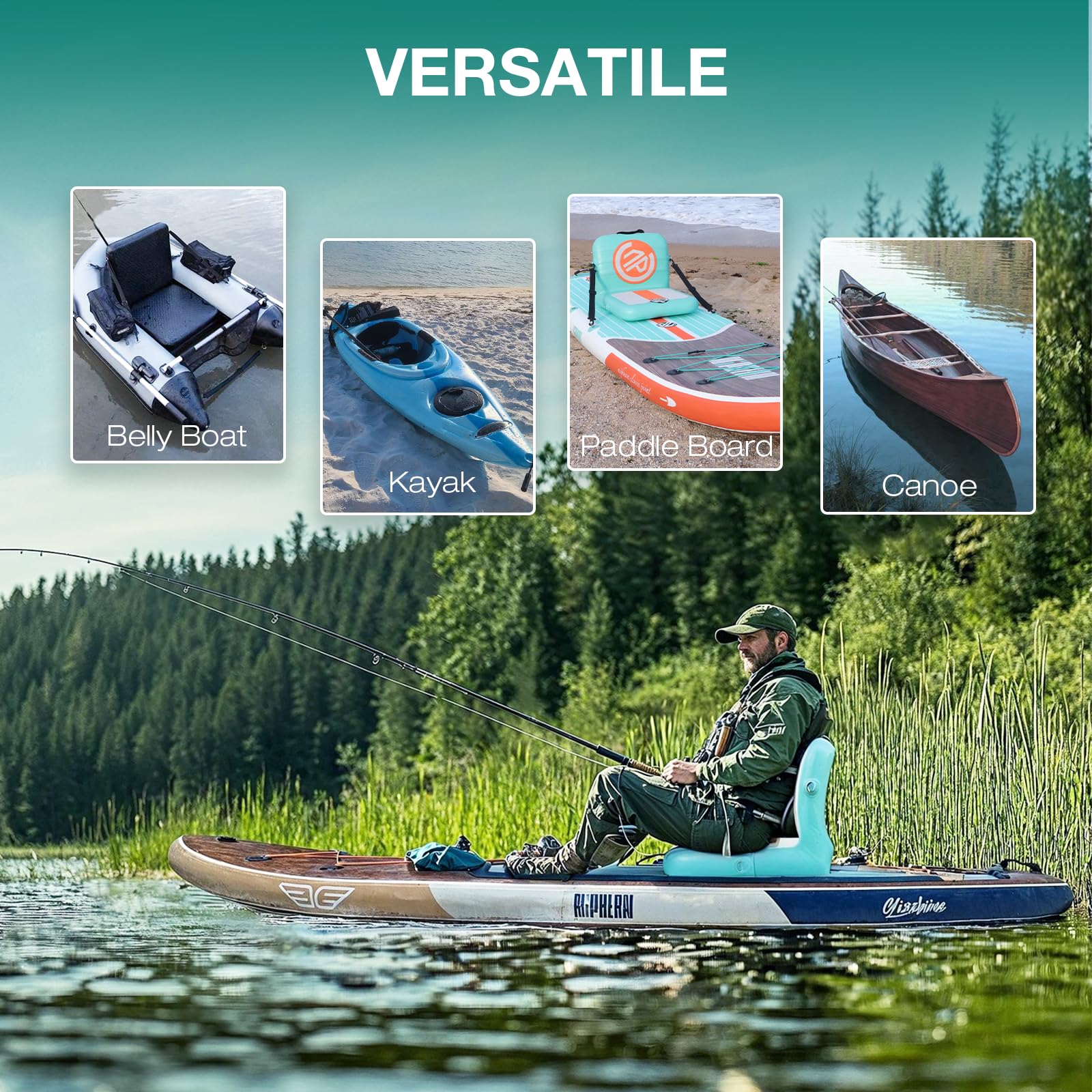 Niphean Inflatable Kayak Seat with Back Support - Heavy Duty Paddle Board Seat for SUP, Canoe & Boat - Ergonomic Kayak Seats for Comfort & Stability - Perfect for Fishing, Camping & Water Sports Adventures