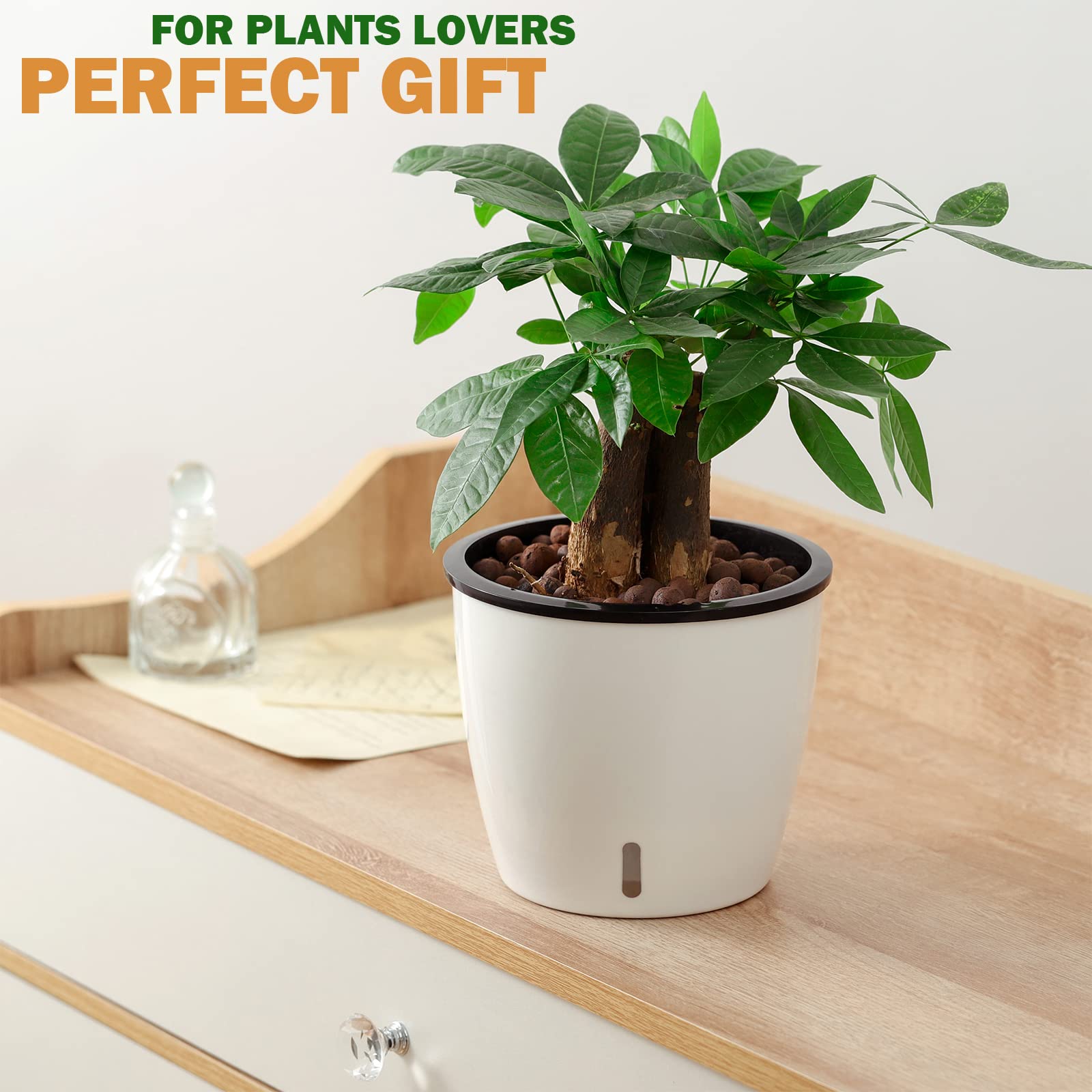 Planterhoma 6.7 Inch Self Watering Plant Pots - 4 Pack African Violet Pots with Water Level Indicator, Drainage Holes & Wick System - Ideal for Orchids, Devil's Ivy, Succulents - Perfect for Home, Office & Indoor Gardening