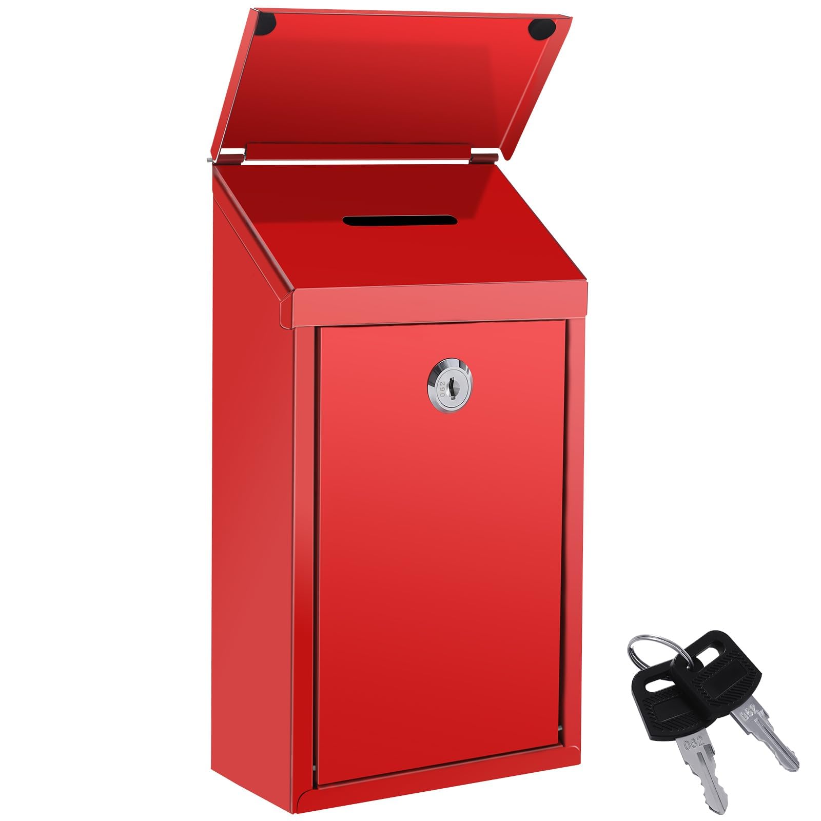 Secure Locking Metal Donation Box with Key - Wall Mounted Waterproof Charity Collection & Suggestion Box for Cash - Ideal for Home, Office, Outdoor & Public Spaces