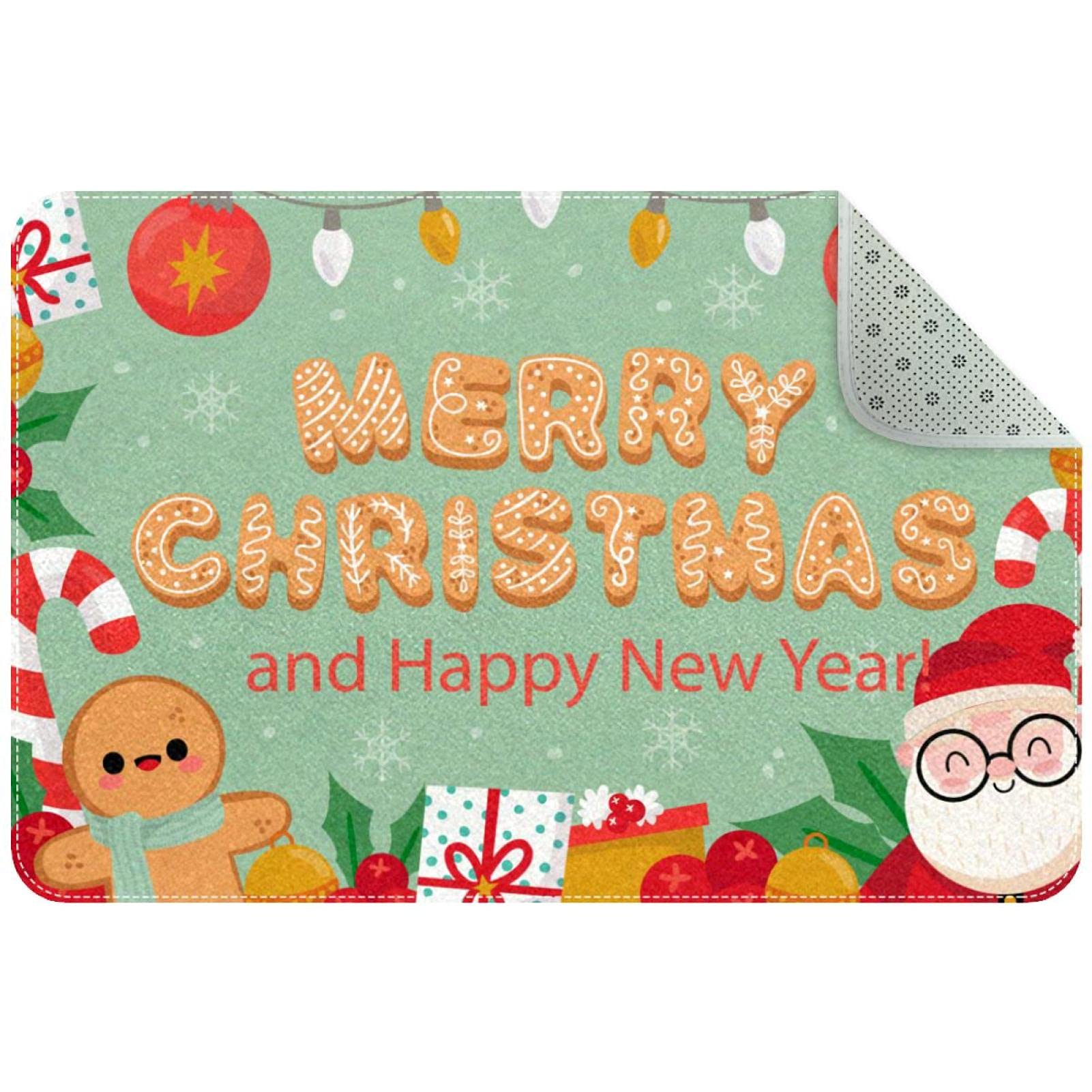 3' x 2' Non-Slip Christmas Doormat - Santa Claus & Gingerbread Design - Modern Entryway Rug for Living Room, Bedroom, Kitchen Decor - Perfect Holiday Welcome Mat for Home & Office Use
