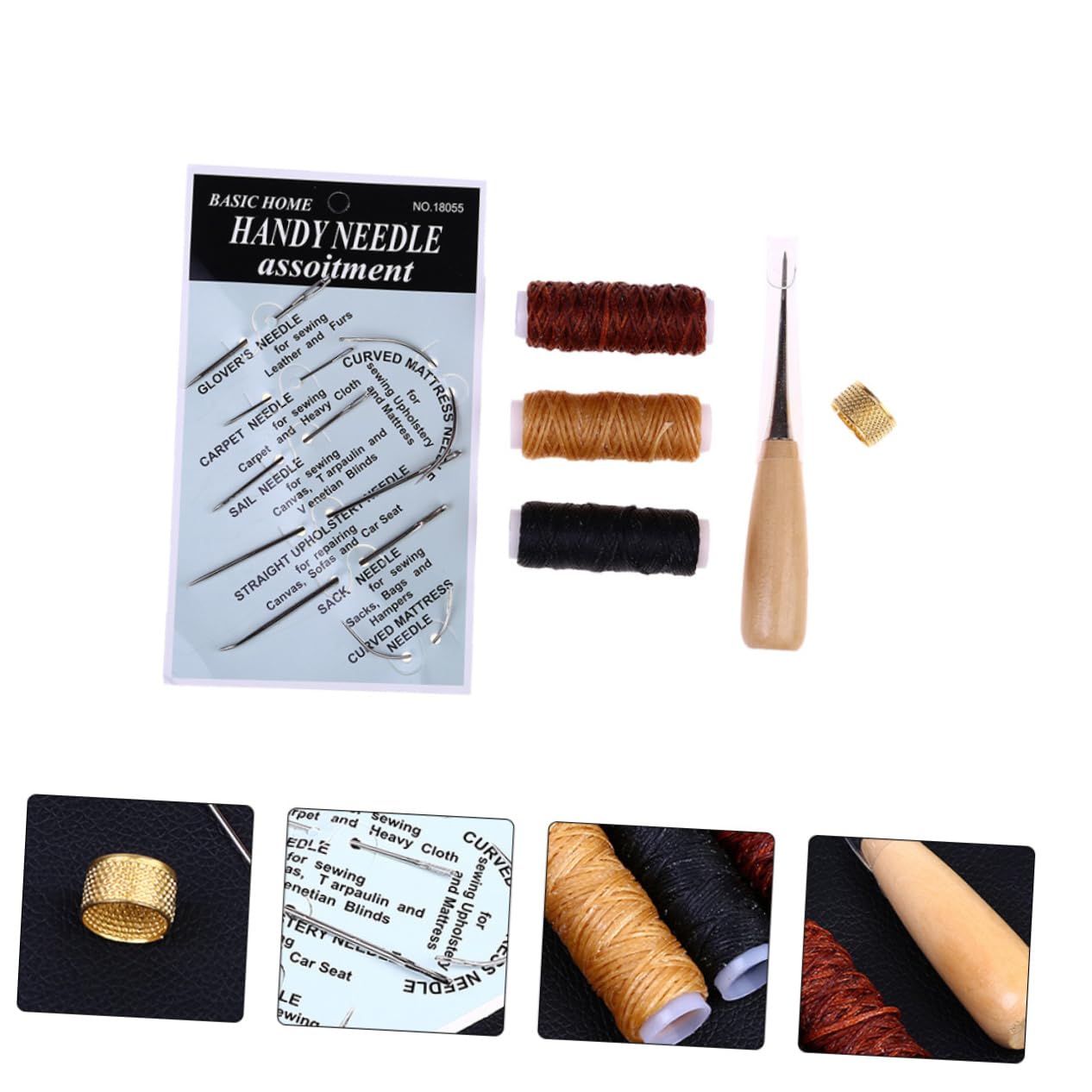 12pcs Leather Sewing Kit - Waxed Thread, Curved Needles & Repair Tools for Leather Craft, Embroidery & DIY Projects | Perfect for Leather Repair, Hand Stitching & Hotfix Applications