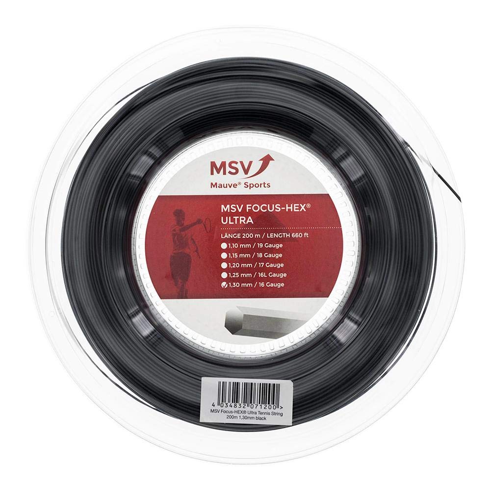Mauve Sports Focus Hex Ultra Tennis String Reel (130 Black) - Premium Tennis String for Enhanced Control & Spin | Perfect for Competitive Play & Stringing Machines