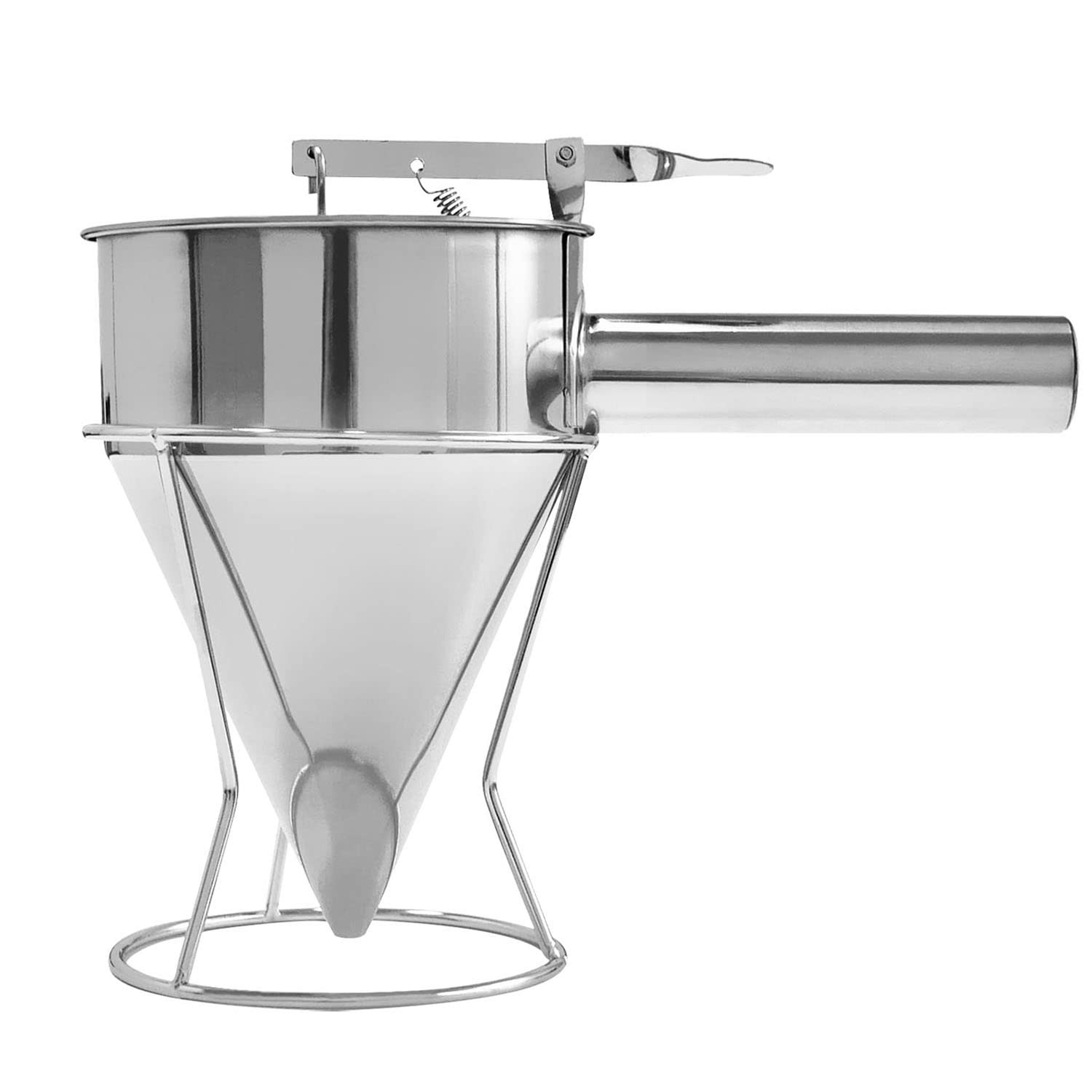 Premium Stainless Steel Pancake Batter Dispenser with Stand - Perfect Kitchen Tool for Pancakes, Waffles, Cupcakes & Crepes - Easy Pour Funnel for Baking Supplies - Ideal for Home Bakeries, Breakfast Restaurants & DIY Cooking Enthusiasts