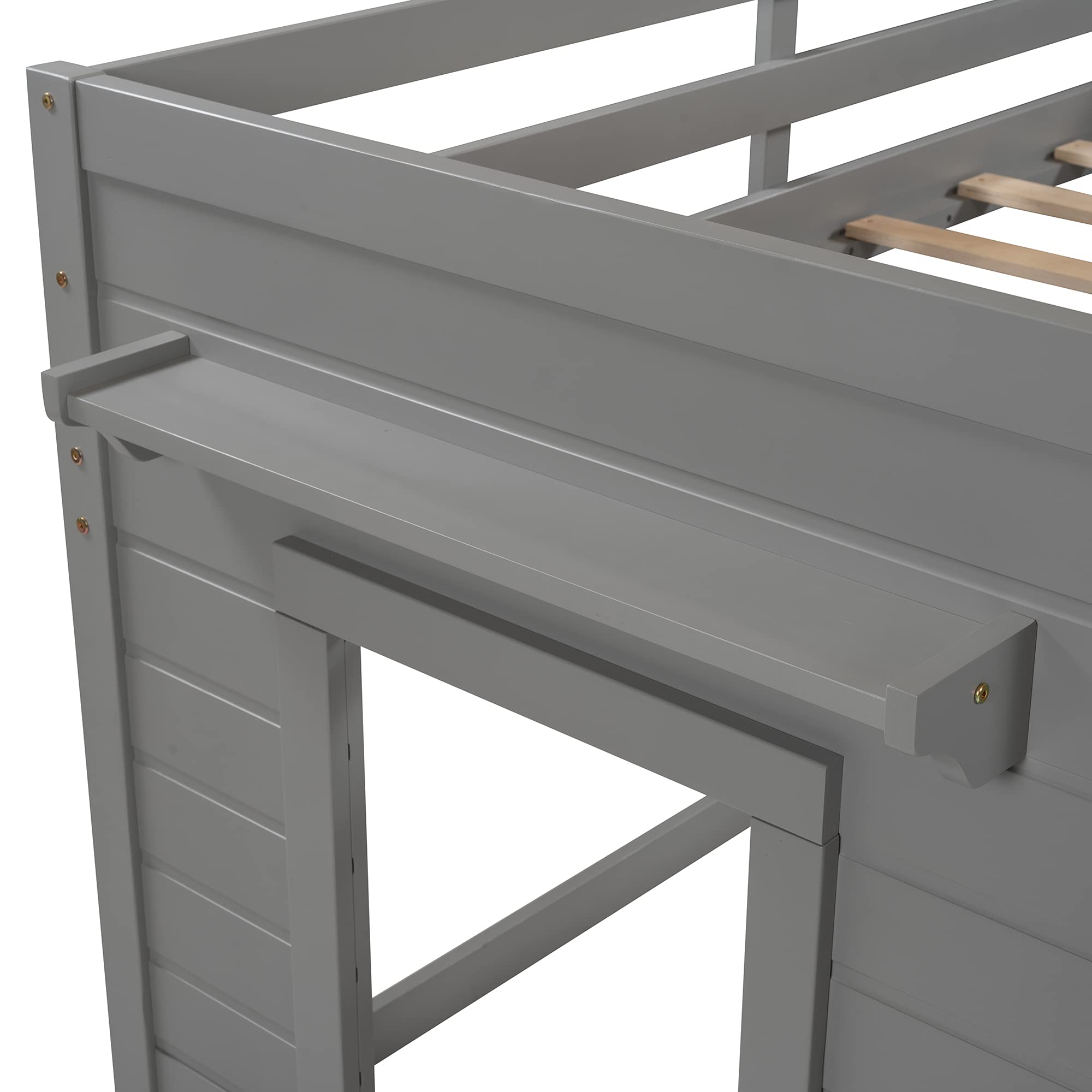 Twin Loft Bed with Storage - Solid Wood Frame for Kids - Space-Saving Gray Bedroom Solution