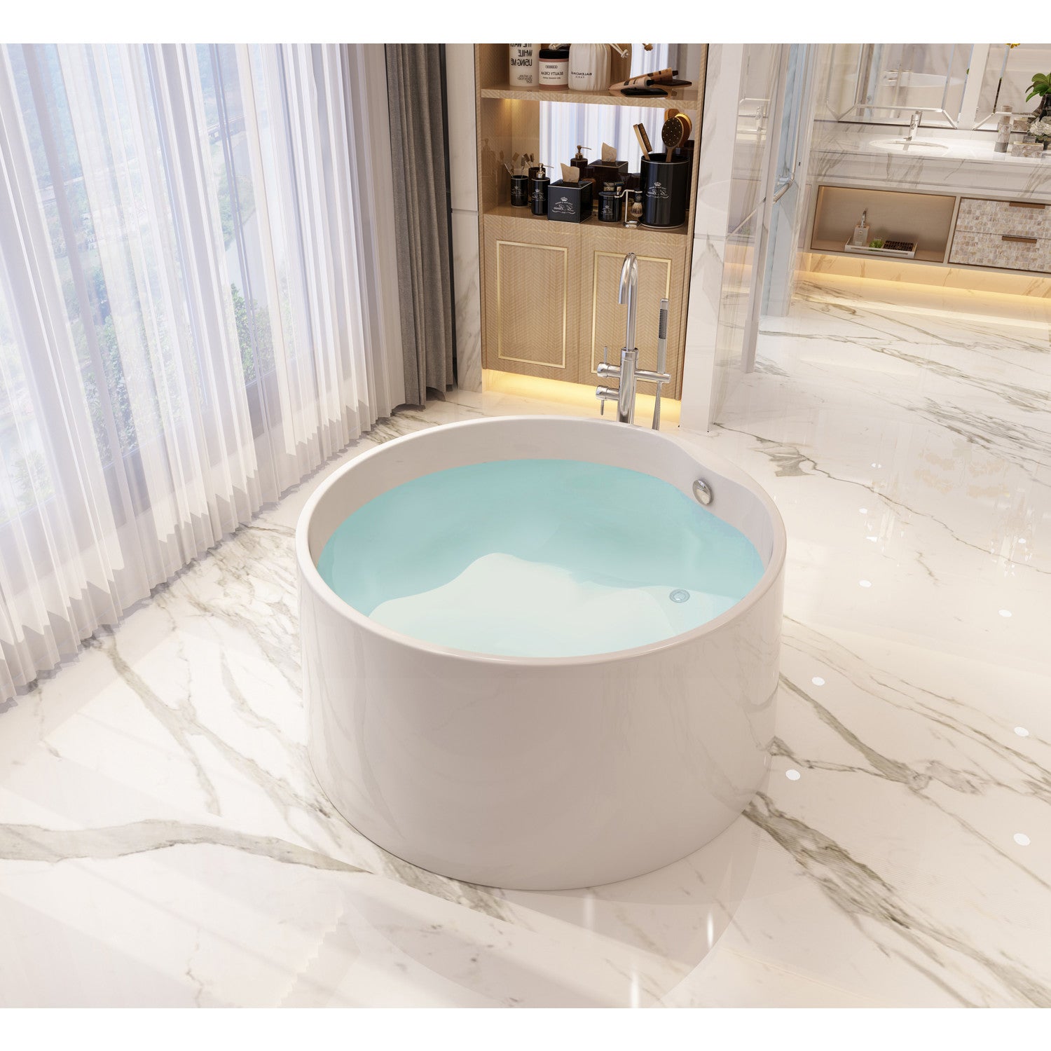 Aqua Eden 45 Inch Acrylic Round Freestanding Bathtub - Double Ended Soaking Tub with Drain - Glossy White Finish - Perfect for Luxury Bathrooms & Spa Retreats
