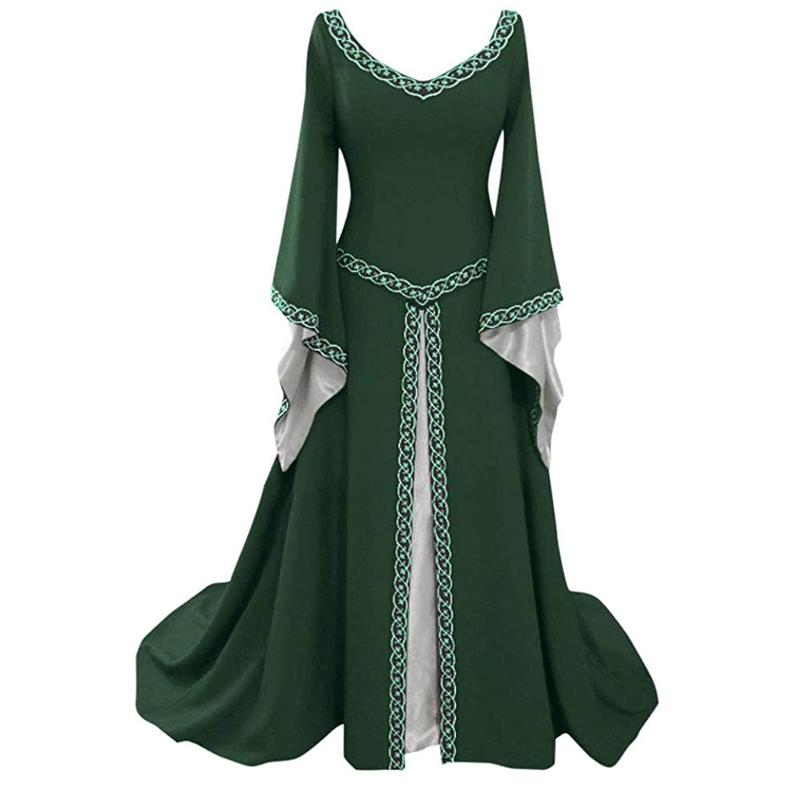 PBNBP Women's Medieval Royal Court Gown - Elegant Floor Length Dress with Butterfly Sleeves & V-Neck for Halloween, Masquerade Balls, Cosplay, Renaissance Fairs & Historical Reenactments