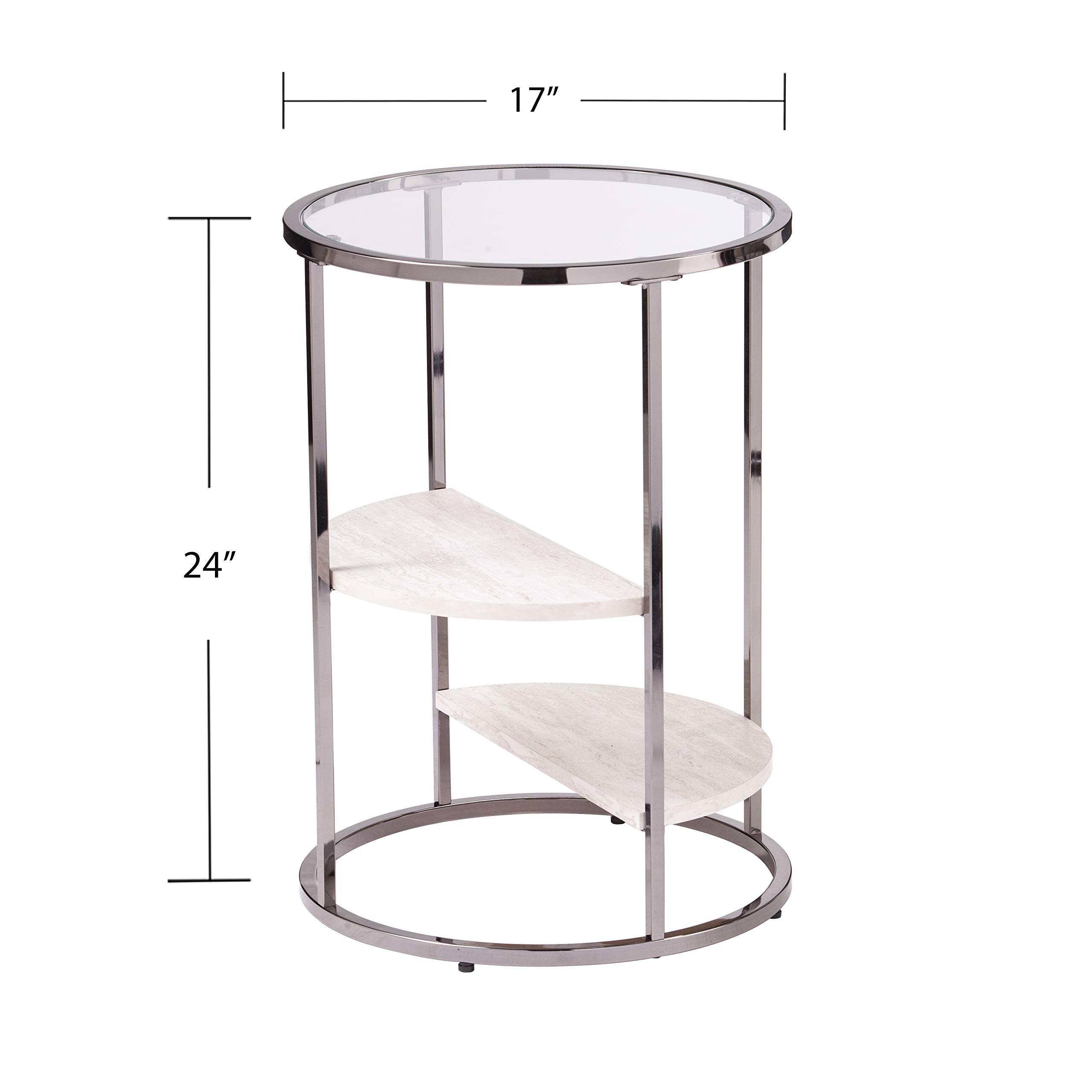 SEI Furniture Ledermore Round Side Table with Faux Stone Top - Black End Table for Living Room, Bedroom, or Office Decor