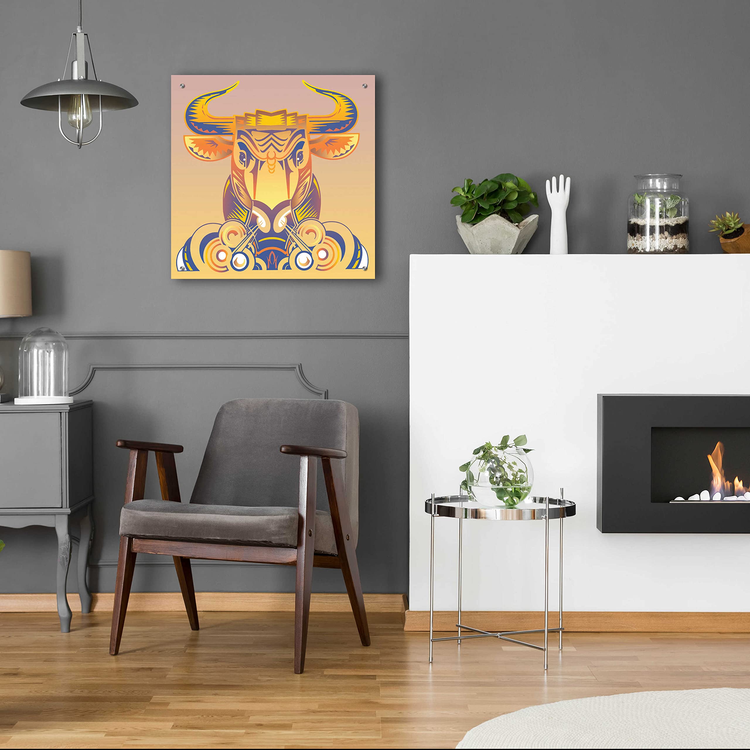 Epic Art 'Bull' by David Chestnutt - Premium Acrylic Glass Wall Art 24x24 Inches - Modern Home & Office Decor for Living Room, Bedroom, or Workspace