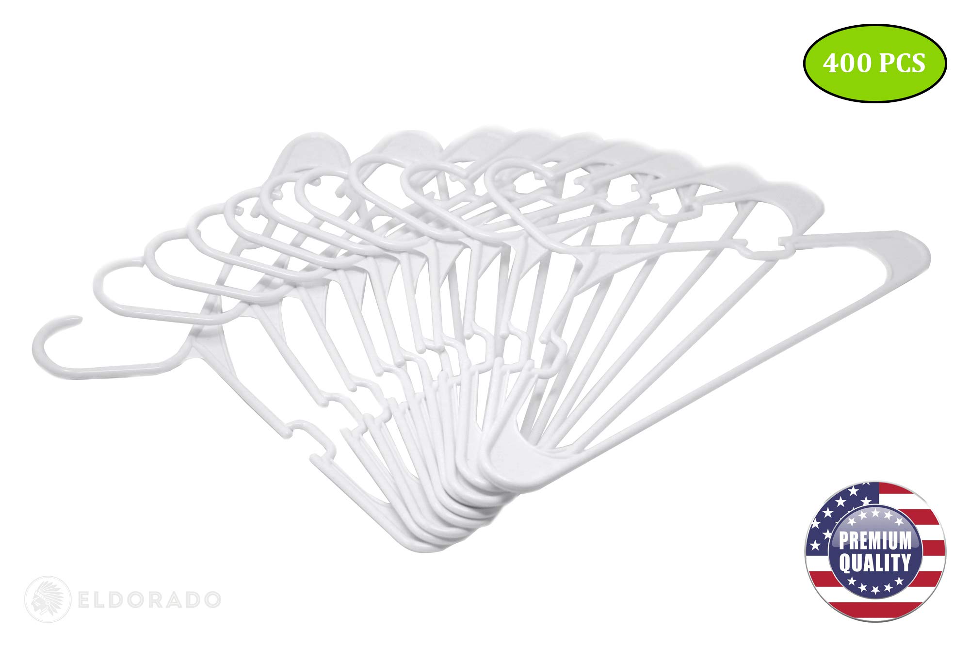 Eldorado Plastic Clothes Hangers for Adults - 400 Pack White Hangers for Shirts, Blouses, T-Shirts, Dresses, Jackets & Suits | Heavy Duty Garment Hangers for Closet Organization & Retail Display
