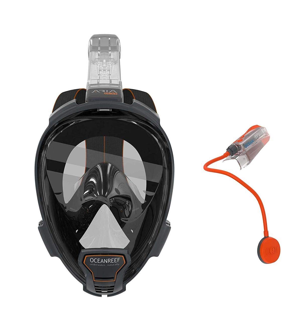 Ocean Reef Aria QR+ Full Face Snorkeling Mask with Camera Mount & Snorkie Talkie - Black, Size S/M - Perfect for Underwater Photography & Hands-Free Communication