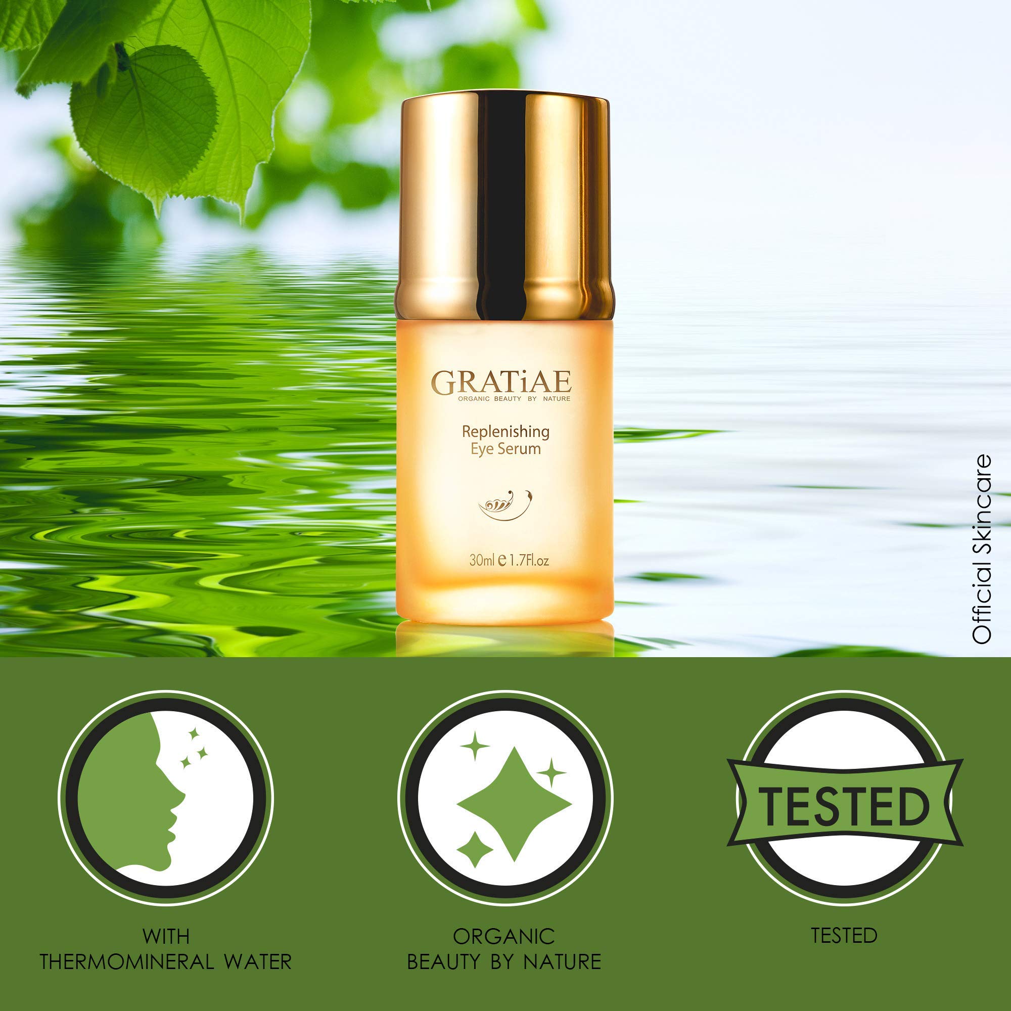 Gratiae Organics Replenishing Eye Serum 1.02 oz - Anti-Aging Eye Treatment for Dark Circles & Wrinkles - Perfect for Night & Morning Skincare Routine