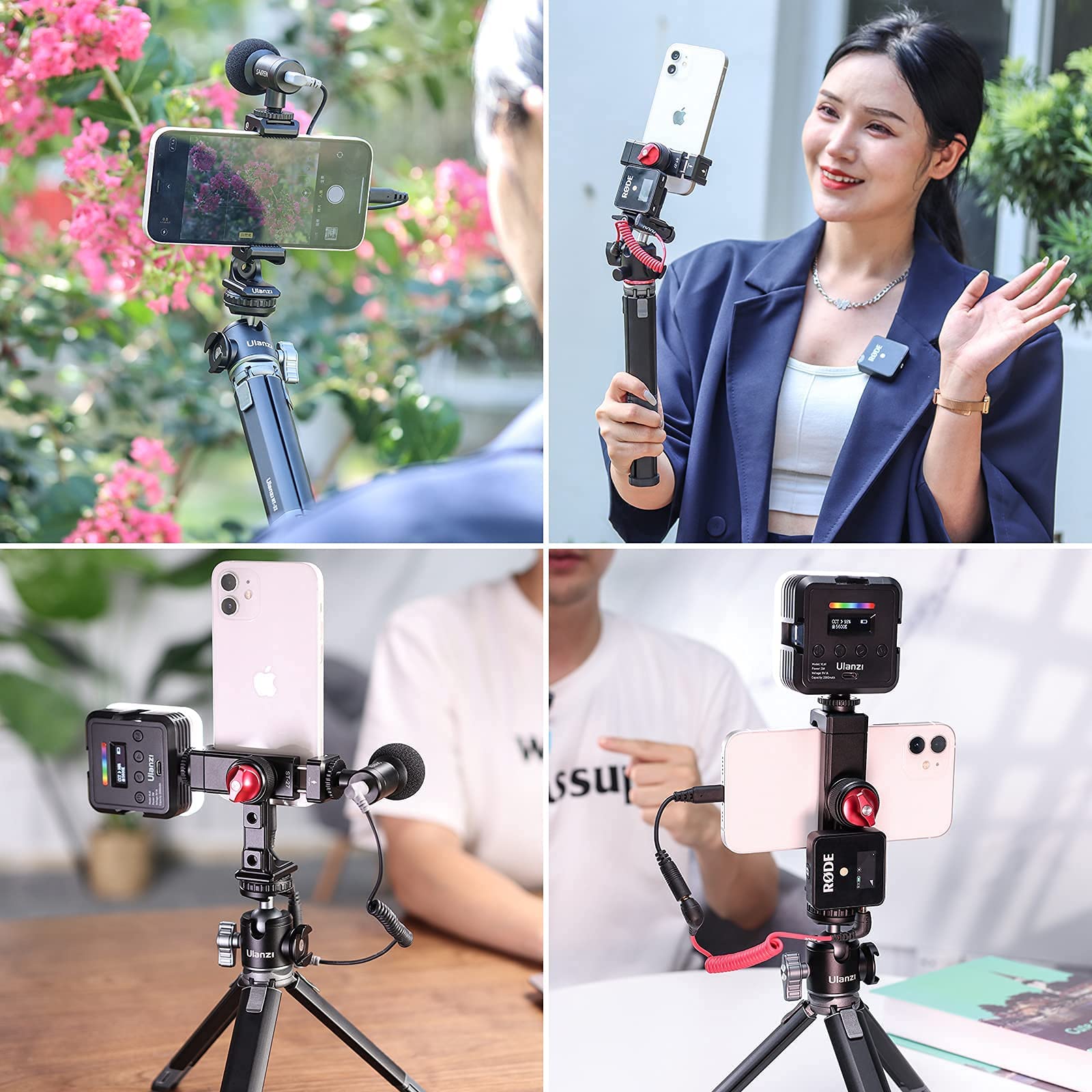 ULANZI ST-27 Universal Smartphone Tripod Mount with VIJIM VL120 RGB LED Light - Perfect for Vlogging, Live Streaming & Content Creation