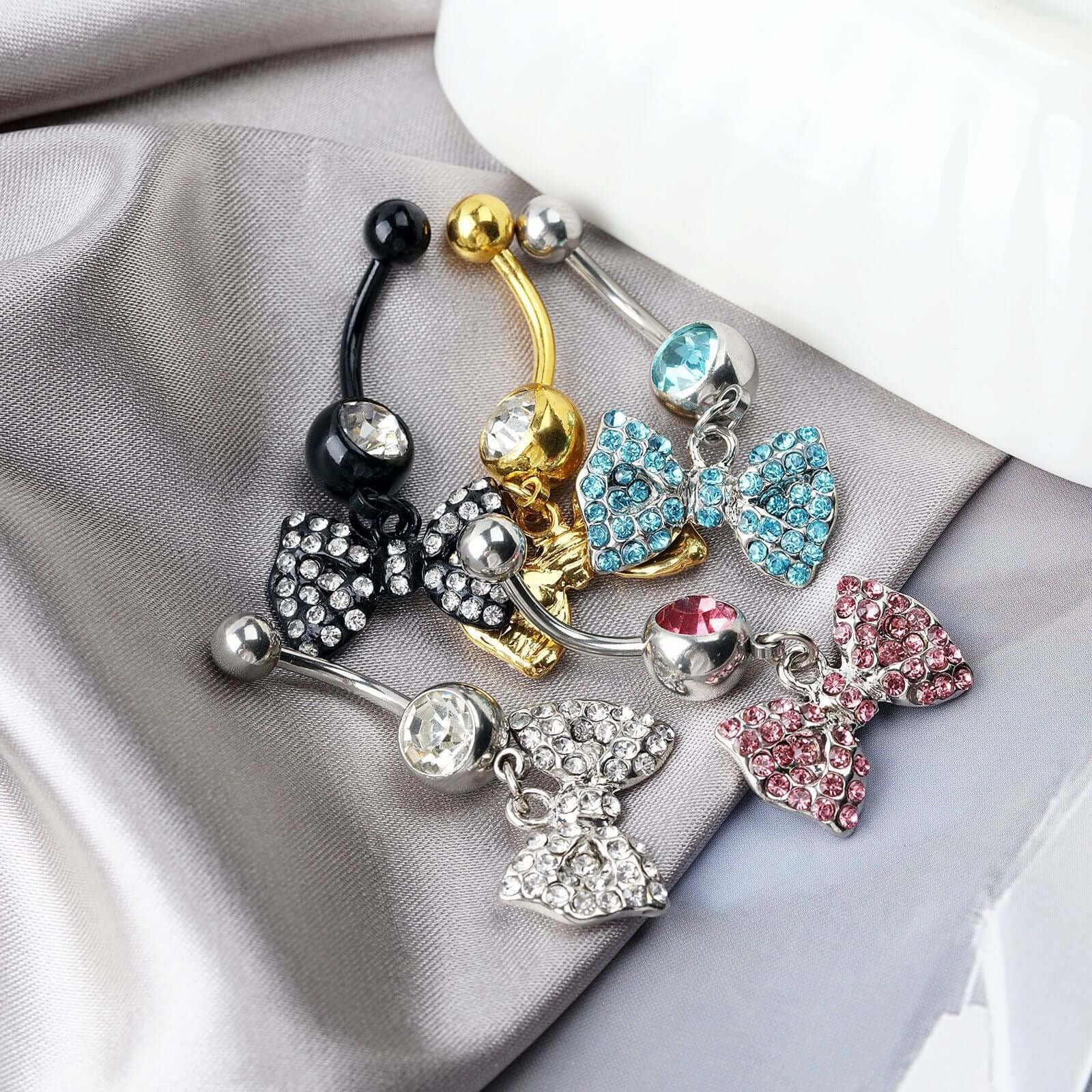 Dangly Diamond Bow Belly Button Rings | UZ471 - Stylish Body Jewelry for Women, Perfect for Parties, Beach & Everyday Wear