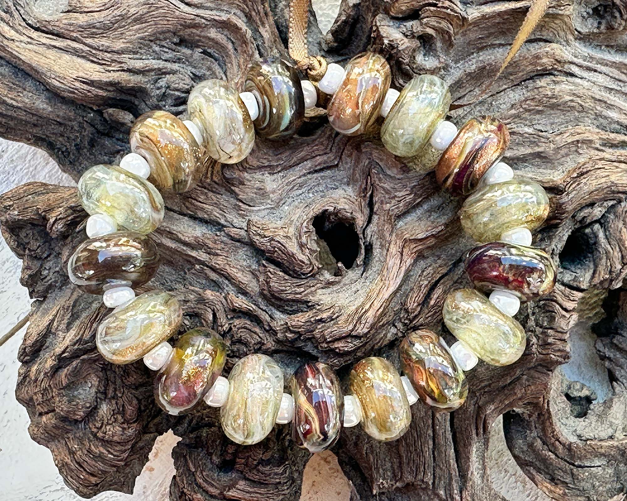 17-Piece Mocha Mist Lampwork Glass Beads Set for Jewelry Making, DIY Crafts, Bracelets & Necklaces - SRA Certified Artisan Beads