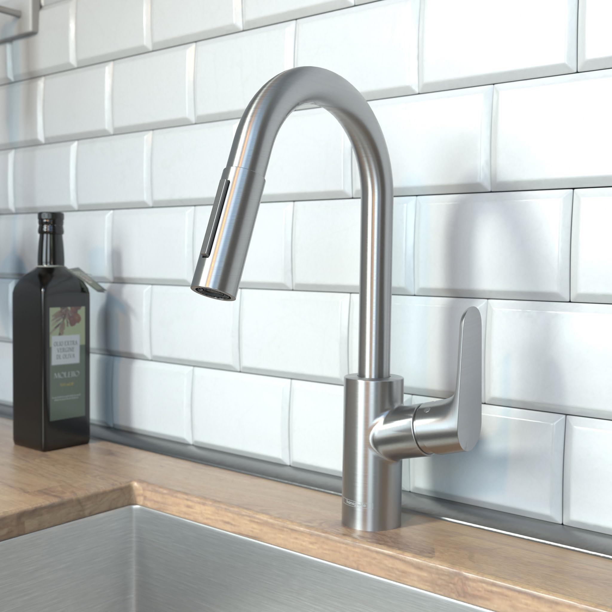 Hansgrohe Focus Stainless Steel Pull-Down Kitchen Faucet with Magnetic Docking Spray Head - Modern Bar Sink Faucet for Easy Cooking & Cleaning (Model 04506801) | Perfect for Home Kitchens, Restaurants & Commercial Use