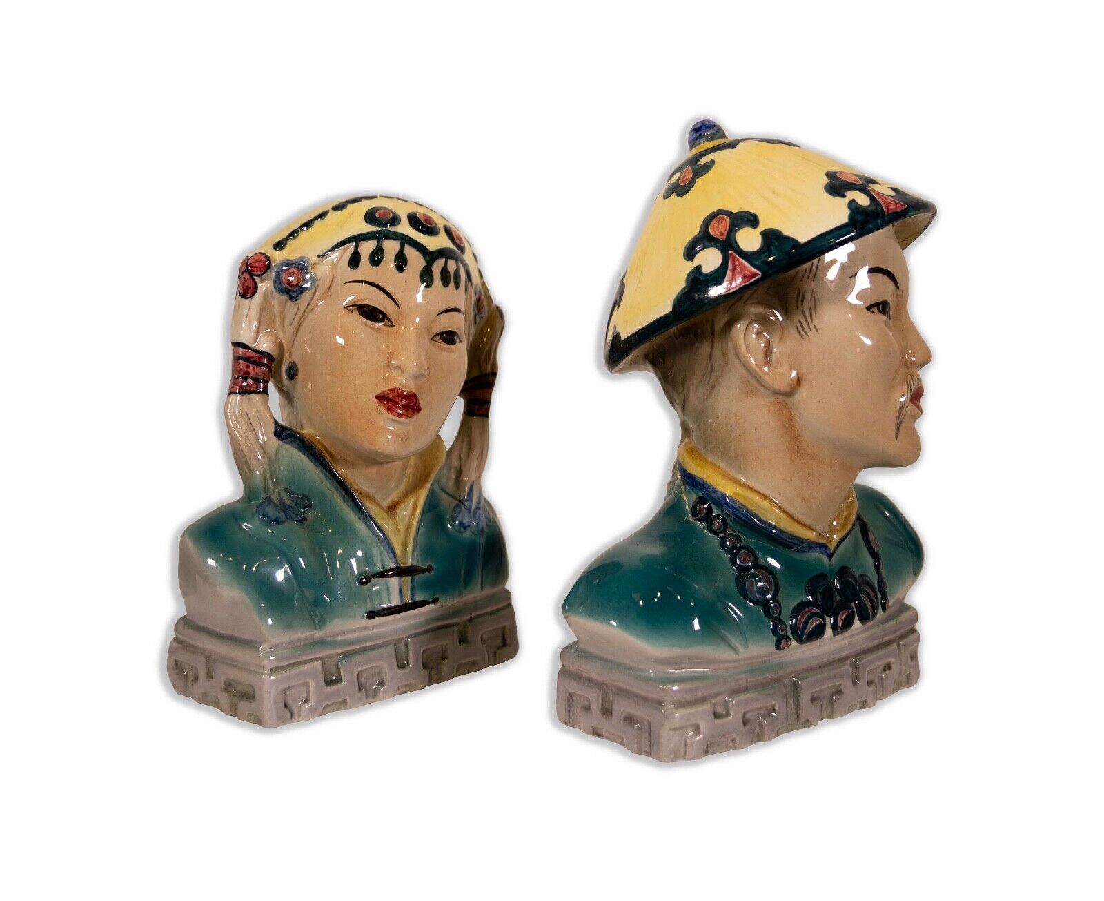 Vintage Goldscheider Japanese Hand-Painted Porcelain Busts - Mid Century Modern Art Decor for Home, Office & Collectors