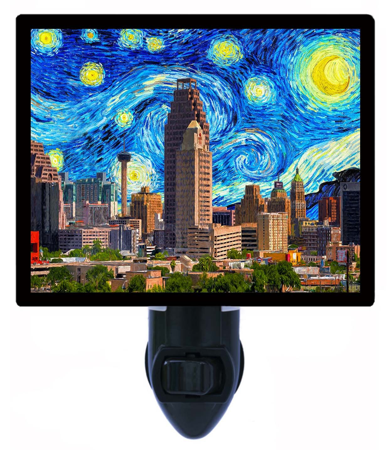 Van Gogh Starry Night LED Night Light - San Antonio Skyline & Destinations - Perfect for Bedrooms, Nurseries, and Home Decor
