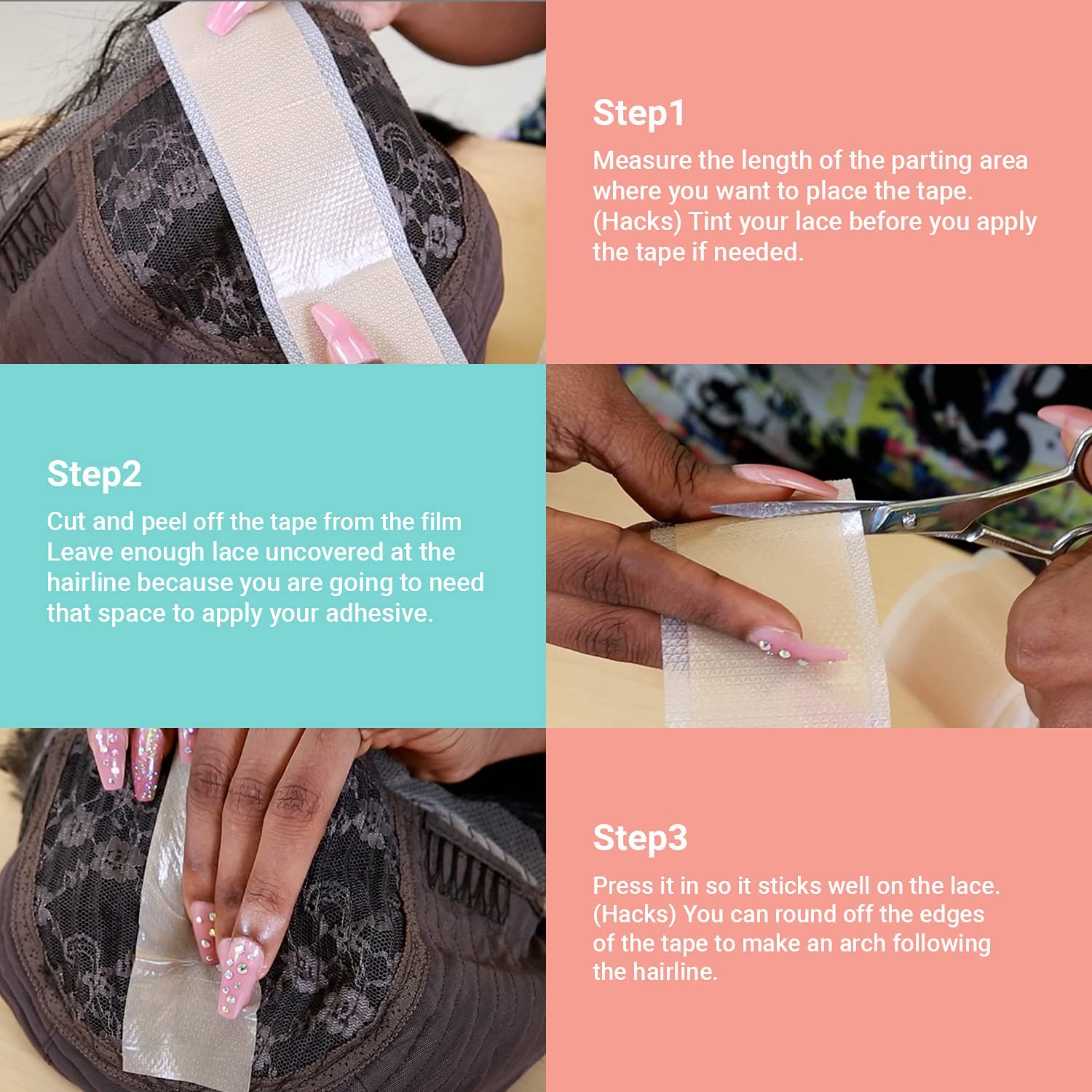 STUDIO LIMITED Silicone Melting Tape for Lace Wigs - Erases Grids & Knots, Breathable, Reusable, Non-Slip, Ultra-Thin, Skinlike Cover (Natural, 12 Packs) - Perfect for HD Lace Wig Installation & Natural Hairline Concealment