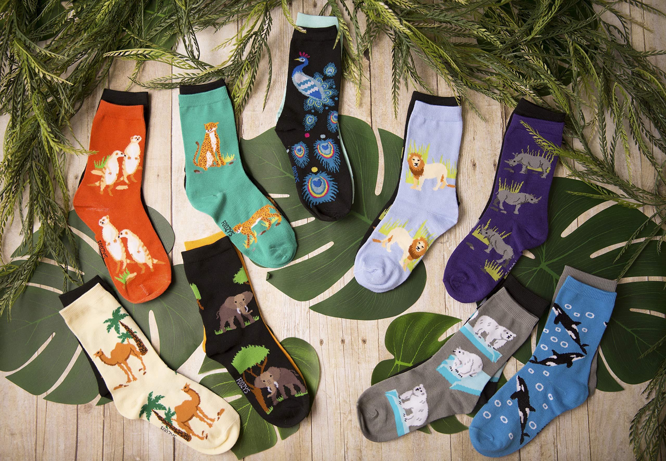 Foozys Women's Crew Socks - Cute Lion Zoo Animal Novelty Socks (2 Pairs) | Soft & Comfortable Cotton Socks for Casual Wear, Gifts & Zoo Lovers