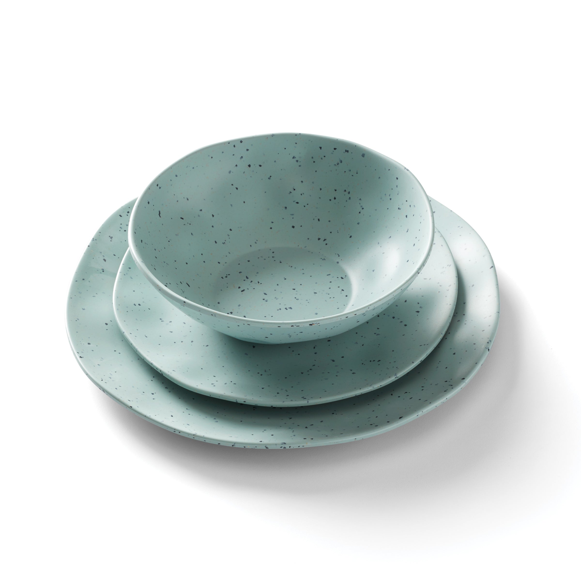 Stylish Terrazzo Melamine 12-Piece Dinnerware Set - Mint Green - Durable & Lightweight Plates, Bowls & Mugs - Perfect for Outdoor Dining, Picnics & Everyday Use
