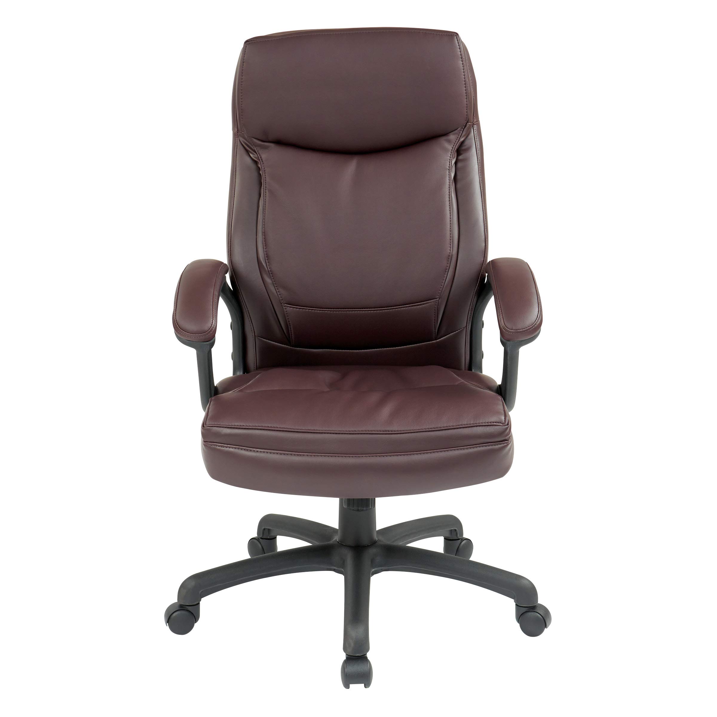 Office Star EC Series Executive Bonded Leather High Back Adjustable Office Chair with Thick Padded Contour Seat & Locking Tilt Control - Burgundy | Ergonomic Desk Chair for Home Office, Conference Room & Executive Workspace