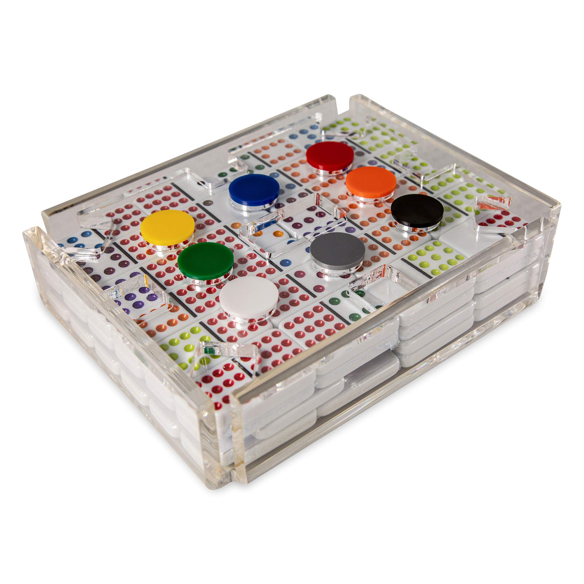 Premium Acrylic Mexican Train Dominoes Set - Double 12 Dominoes for Adults, Modern & Luxe Domino Game Set with Clear Tiles - Perfect for Family Game Nights, Parties & Strategy Game Lovers