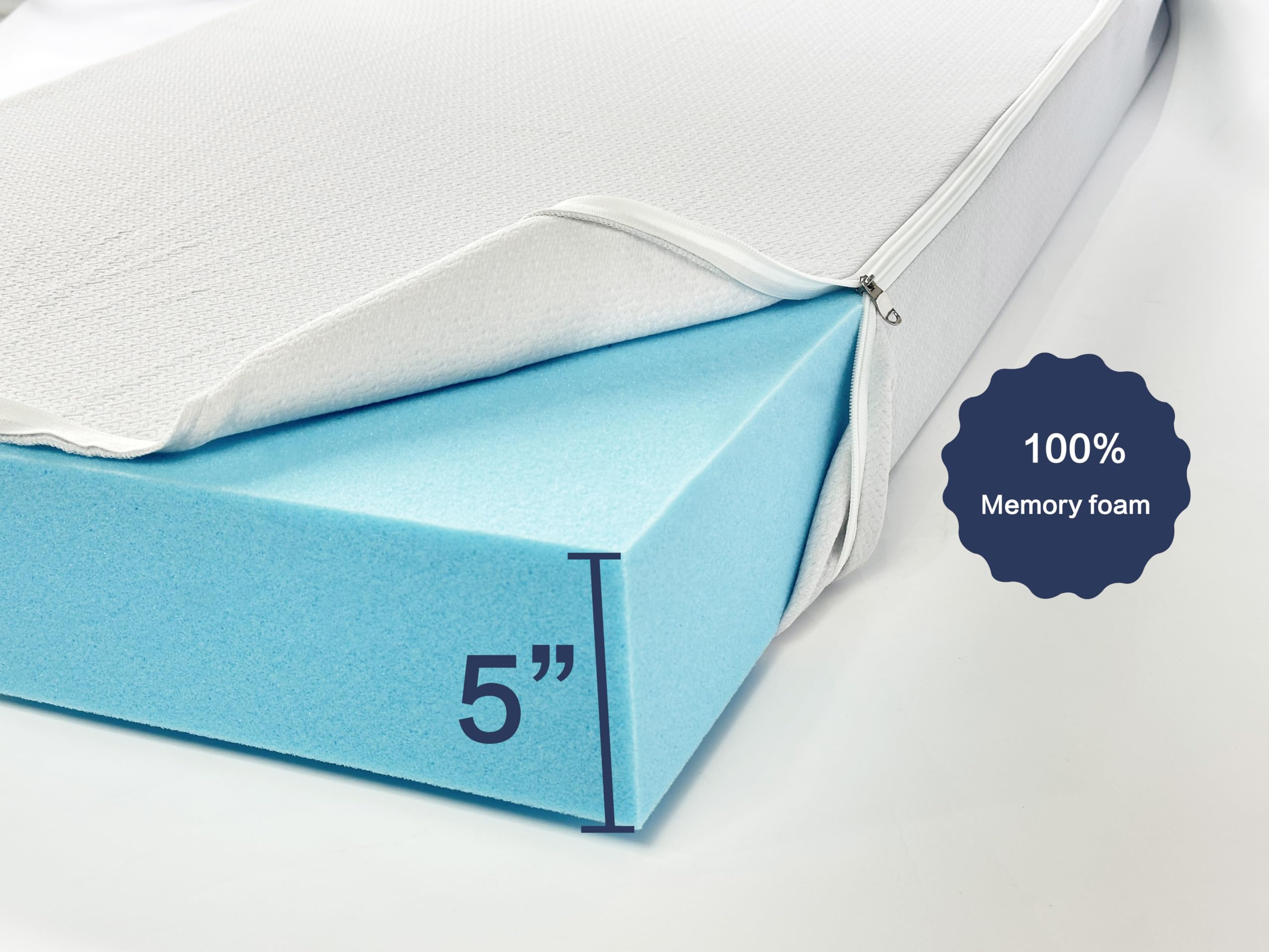 5 Inch 100% Memory Foam Baby Crib Mattress - Waterproof & Hypoallergenic Cover - Fits All Standard Cribs & Toddler Beds - Perfect for Nursery, Daycare & Travel (CertiPUR-US Certified)