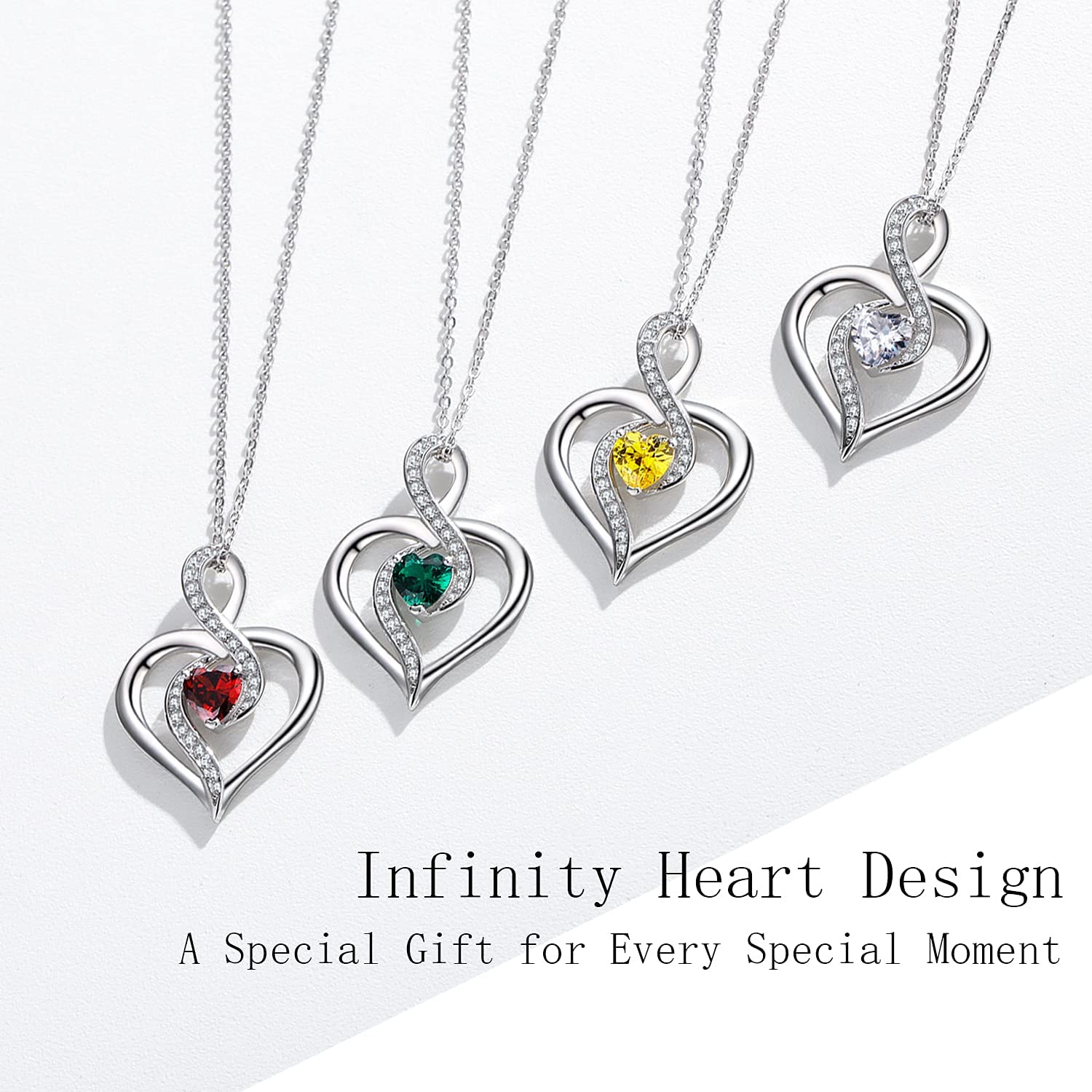 JUSTKIDSTOY Birthstone Heart Necklace - 925 Sterling Silver Infinity Love Pendant Jewelry for Women & Girls | Graduation Gift, Birthday Present, Anniversary Keepsake | Perfect for Special Occasions & Everyday Wear