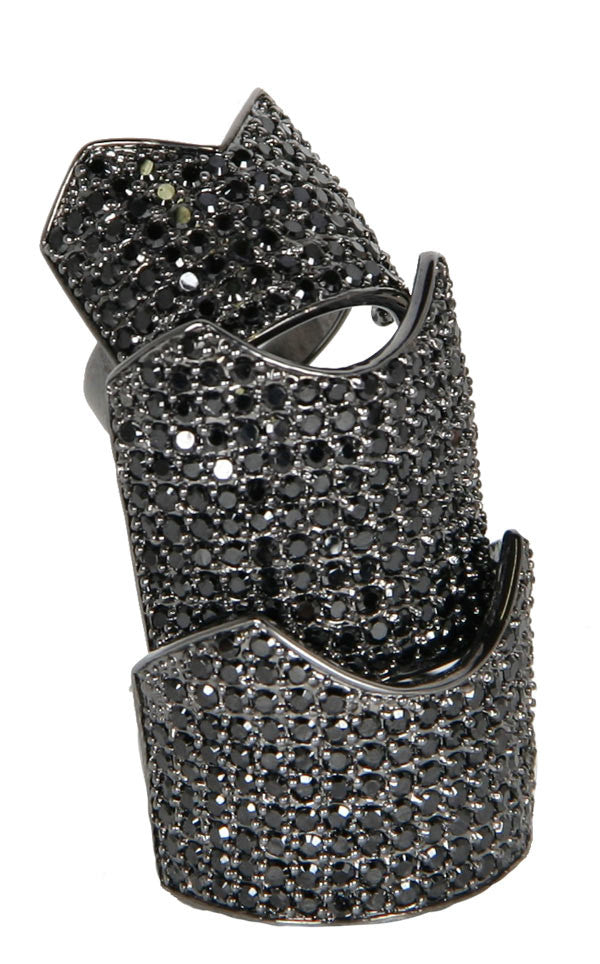 Pave Hinge Ring in Jet Black - Elegant Adjustable Jewelry for Women | Perfect for Weddings, Parties & Everyday Wear