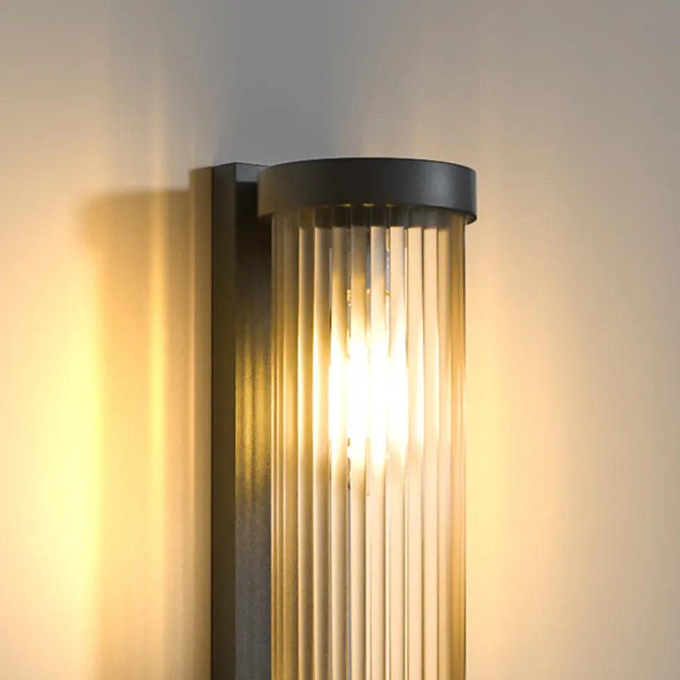 Modern Striped Glass Outdoor Wall Sconce Lights - Waterproof Column Lighting for Porch, Patio, Garden & Exterior Home Decor
