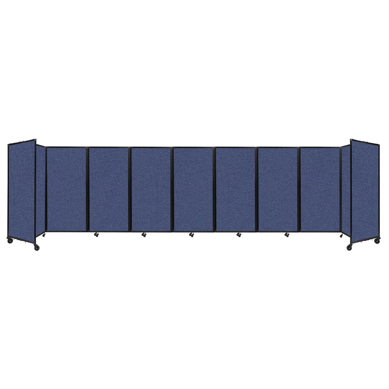 Versare 360° Portable Room Divider - 9-Panel Freestanding Office Partition with Locking Wheels | 25' x 6' Blue Fabric Screen | Temporary Wall Separator for Home, Office & Event Spaces | Privacy Screen for Classrooms, Studios & Open Floor Plans