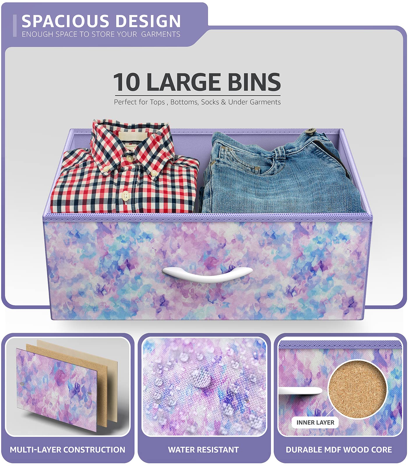 Sorbus 10-Drawer Kids Dresser Organizer - Wood Top & Steel Frame Storage Chest with Fabric Bins for Clothes, Toys & Accessories - Perfect for Bedroom, Nursery, Closet & Playroom Organization