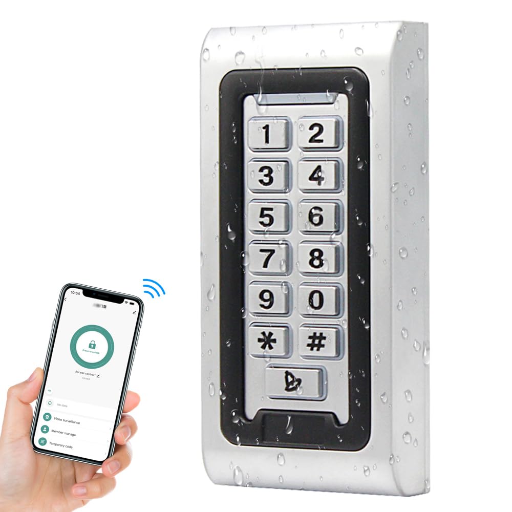 WiFi Mobile App Remote Control Keypad - IP68 Waterproof Metal RFID Door Access System with 2000 User Capacity, Wiegand 26-bit & Proximity Card Support | Perfect for Home Security, Office Entry, and Smart Building Access Control
