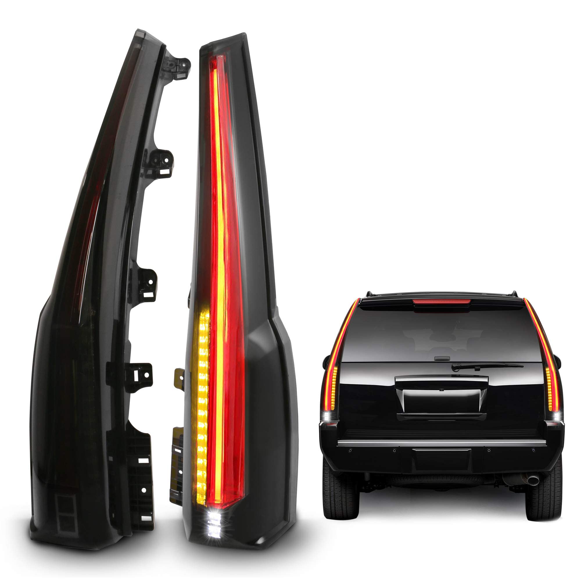 MOSTPLUS LED Tail Lights Assembly - Smoked Tinted Rear Brake Lamp Compatible with 2015-2020 GMC Yukon (Pair) - Enhanced Visibility & Style for Night Driving & Custom Car Upgrades