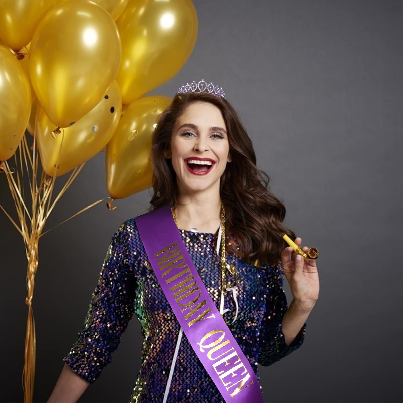 CIEHER Purple Birthday Decorations Set - Queen Crown & Sash Kit for Women & Girls, Purple Tiara & Birthday Sash, 16th 18th 30th 40th 50th 70th Birthday Party Supplies - Perfect for Birthday Celebrations, Bachelorette Parties & Special Occasions