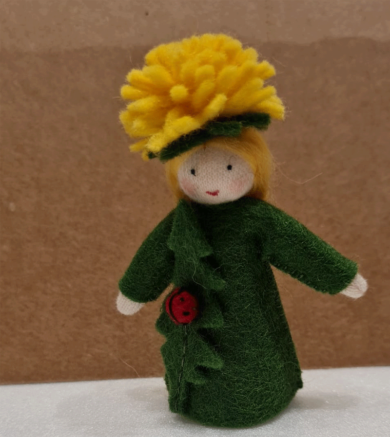 Light Skin Dandelion Waldorf Felt Flower Fairy - Handmade Natural Fiber Doll for Waldorf & Montessori Play, Nature-Inspired Pretend Play, Nursery Decor, Gift for Girls