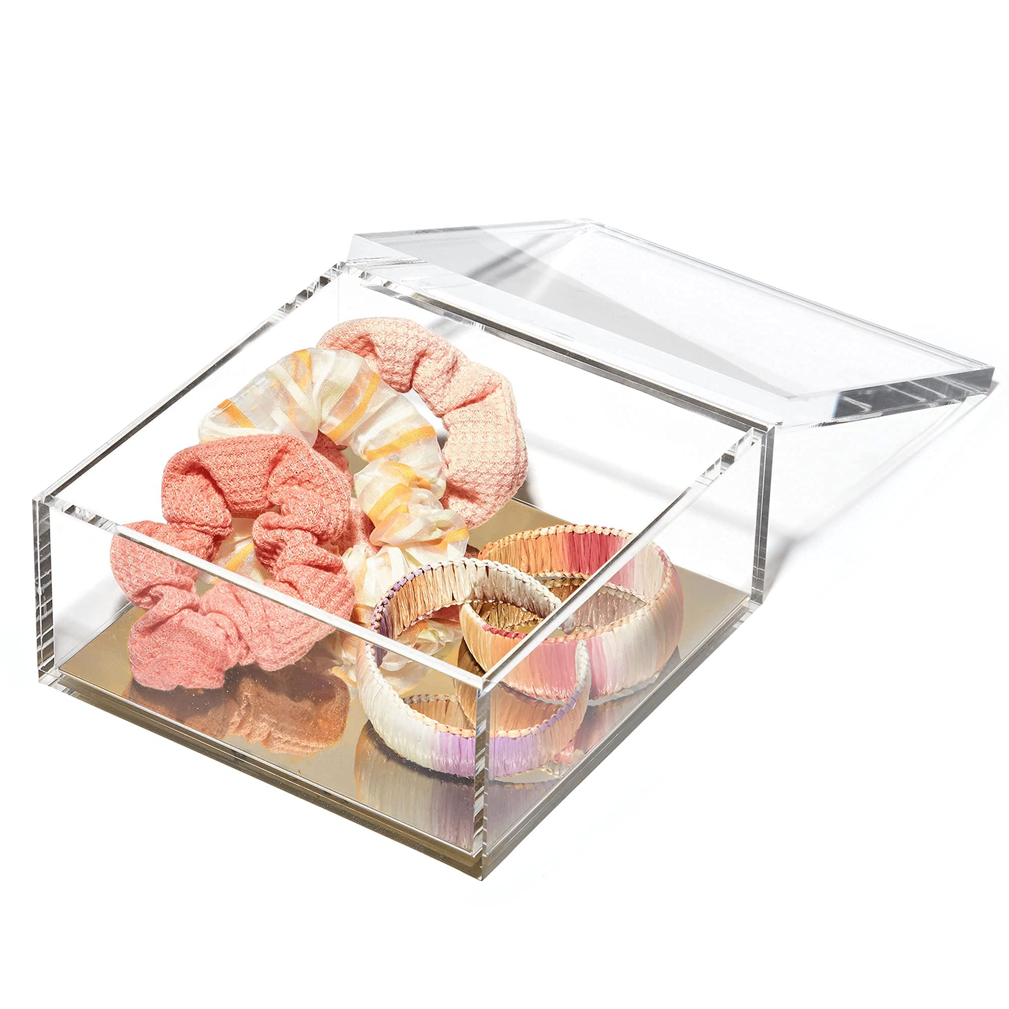 OfficeGoods Acrylic Desk Organizer with Gold Base - Stylish Storage Box for Home Office, Kitchen Counter, Bathroom Vanity & Display Shelves - Perfect for Organizing Jewelry, Makeup, Office Supplies & Collectibles - Extra Large Desktop Organizer
