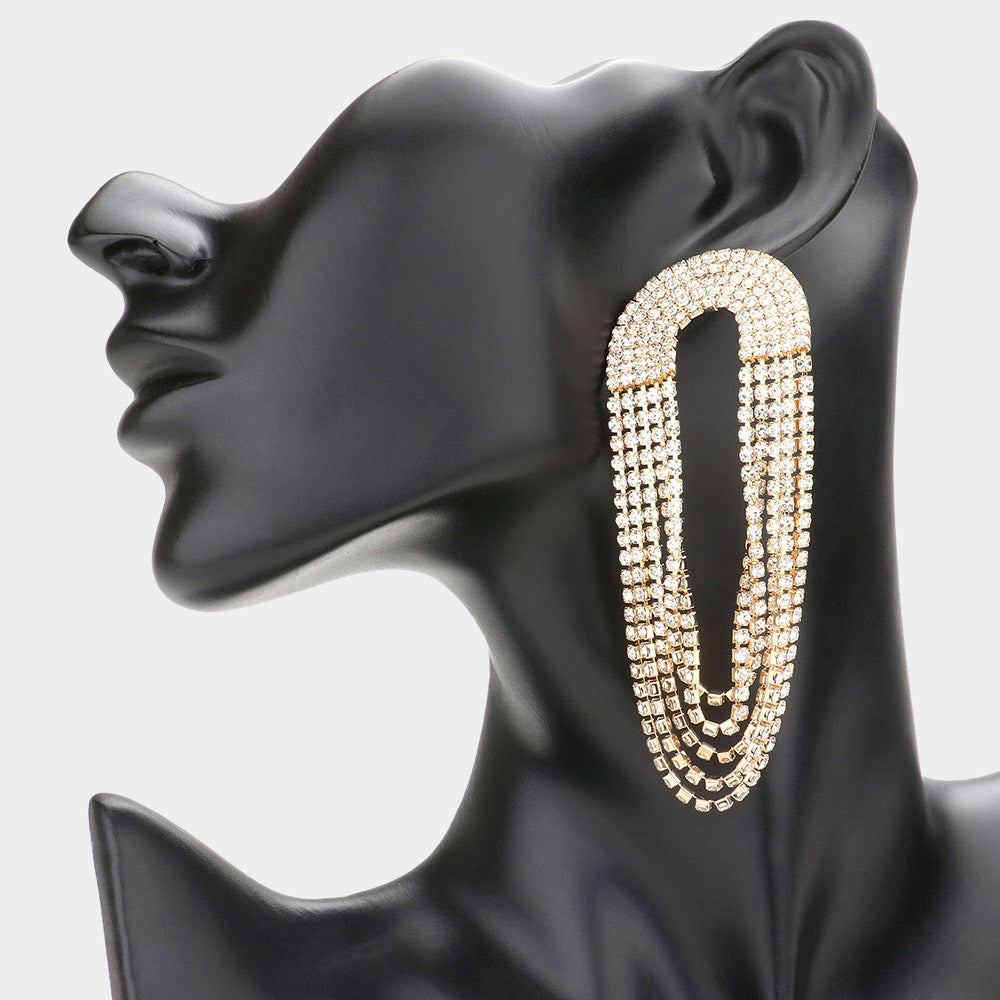 Sparkling Clear Rhinestone Dangle Earrings for Pageant & Prom | Elegant Gold-Tone Party Jewelry | Perfect for Weddings, Dances & Special Occasions