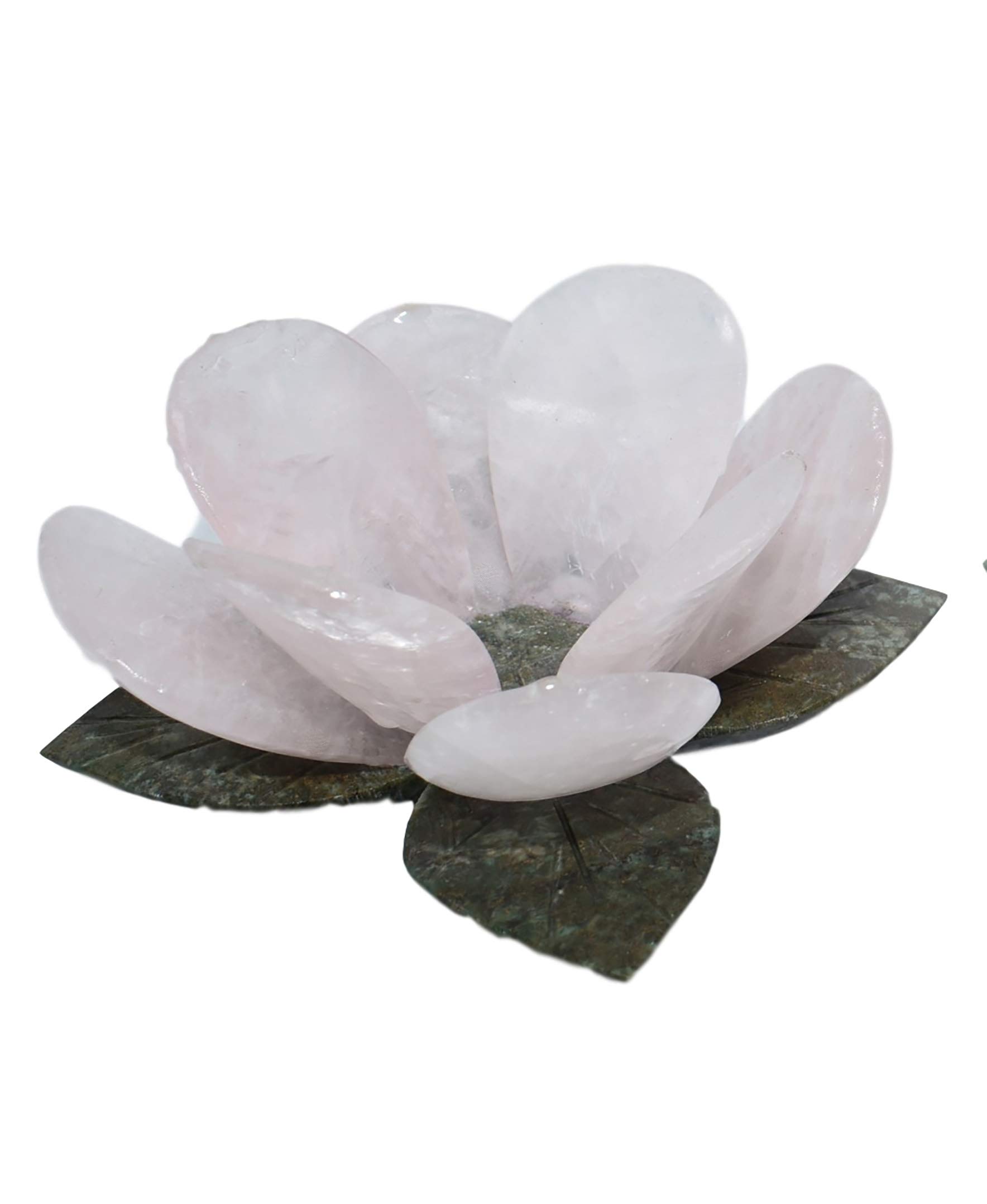 Rose Quartz Lotus Flower Votive Candle Holder - 6.5 Inch Large Tealight Candle Holder for Meditation, Yoga, Spa & Home Decor | Natural Stone Decor