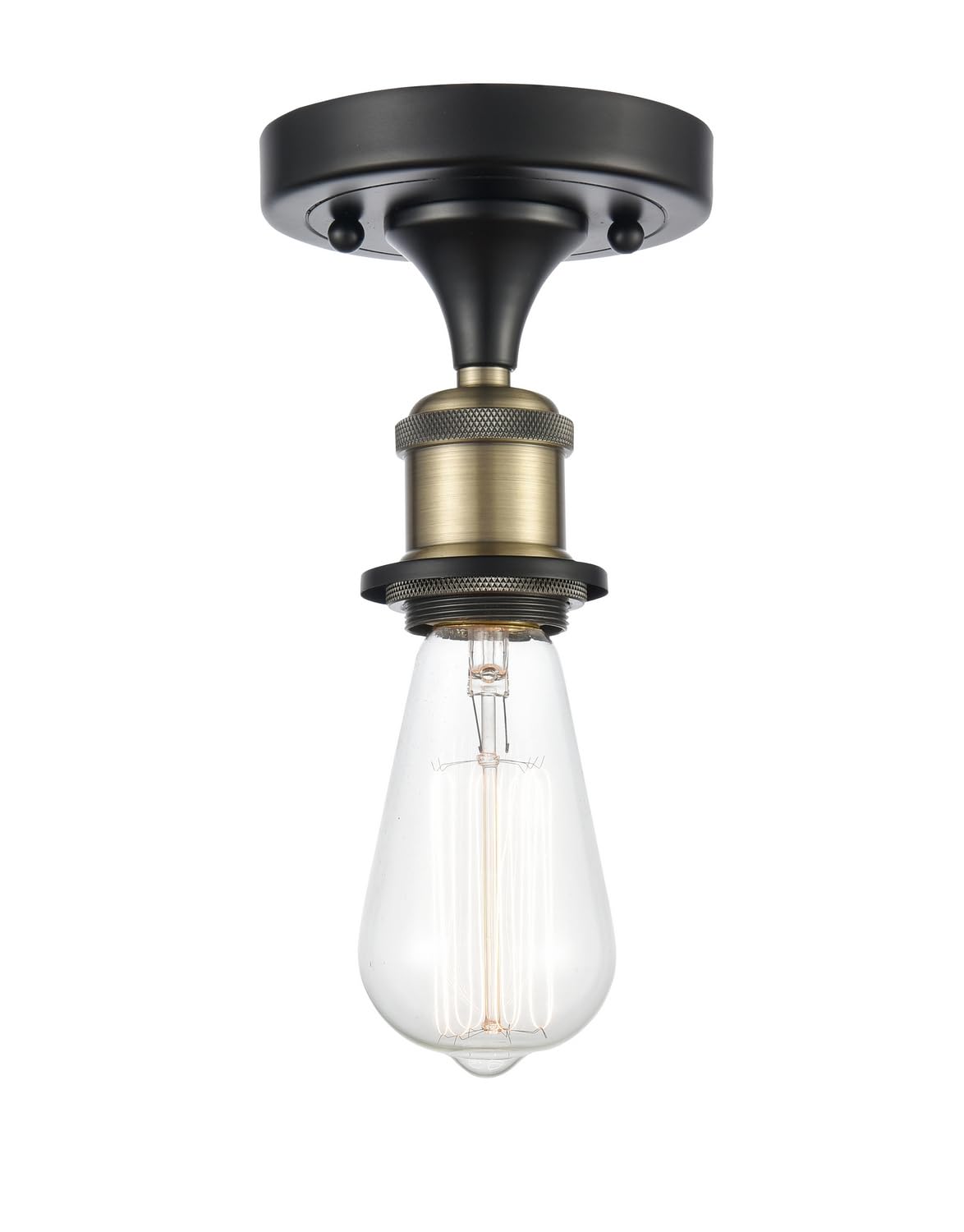 Innovations 516-1C-BAB-LED Black Antique Brass Semi-Flush Mount Ceiling Light - 1 Light Bare Bulb Fixture from Ballston Collection - Perfect for Bedroom, Living Room & Hallway Lighting