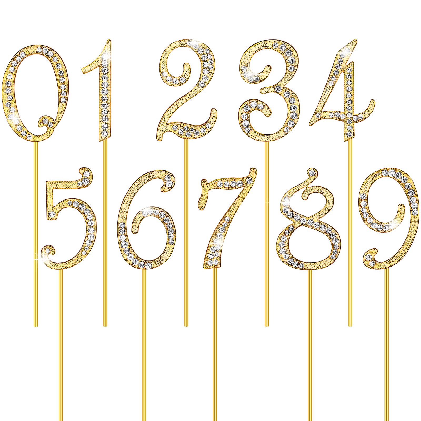 HOTOP 10-Piece Gold Rhinestone Cake Topper Set with Diamond Gems - Numbers 0-9 for Birthday, Wedding & Anniversary Cake Decorations - Perfect for Party, Bridal Shower & Special Event Decor