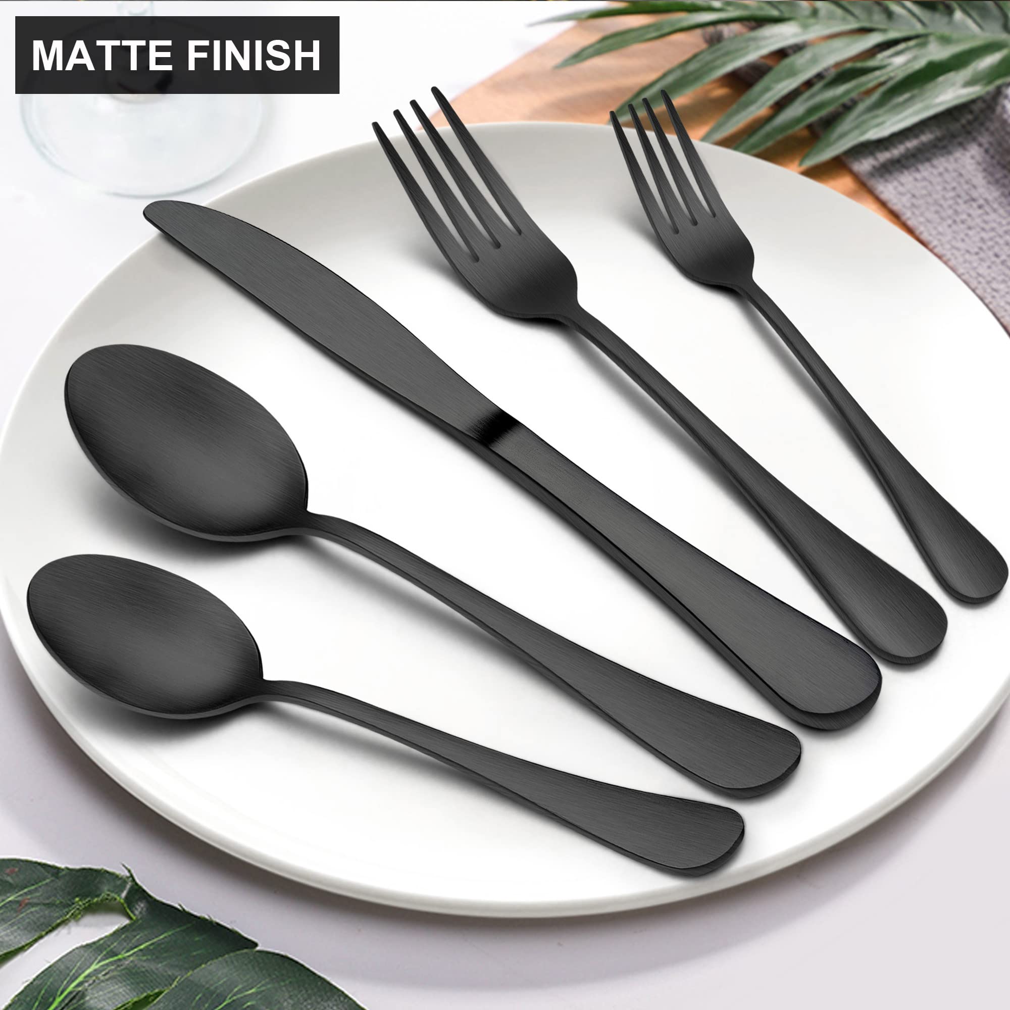 60-Piece Matte Black Silverware Set - Stainless Steel Satin Finish Flatware for 12 - Elegant Dinnerware for Home, Restaurant & Party - Dishwasher Safe - Perfect for Formal Dining, Wedding Gifts & Holiday Entertaining