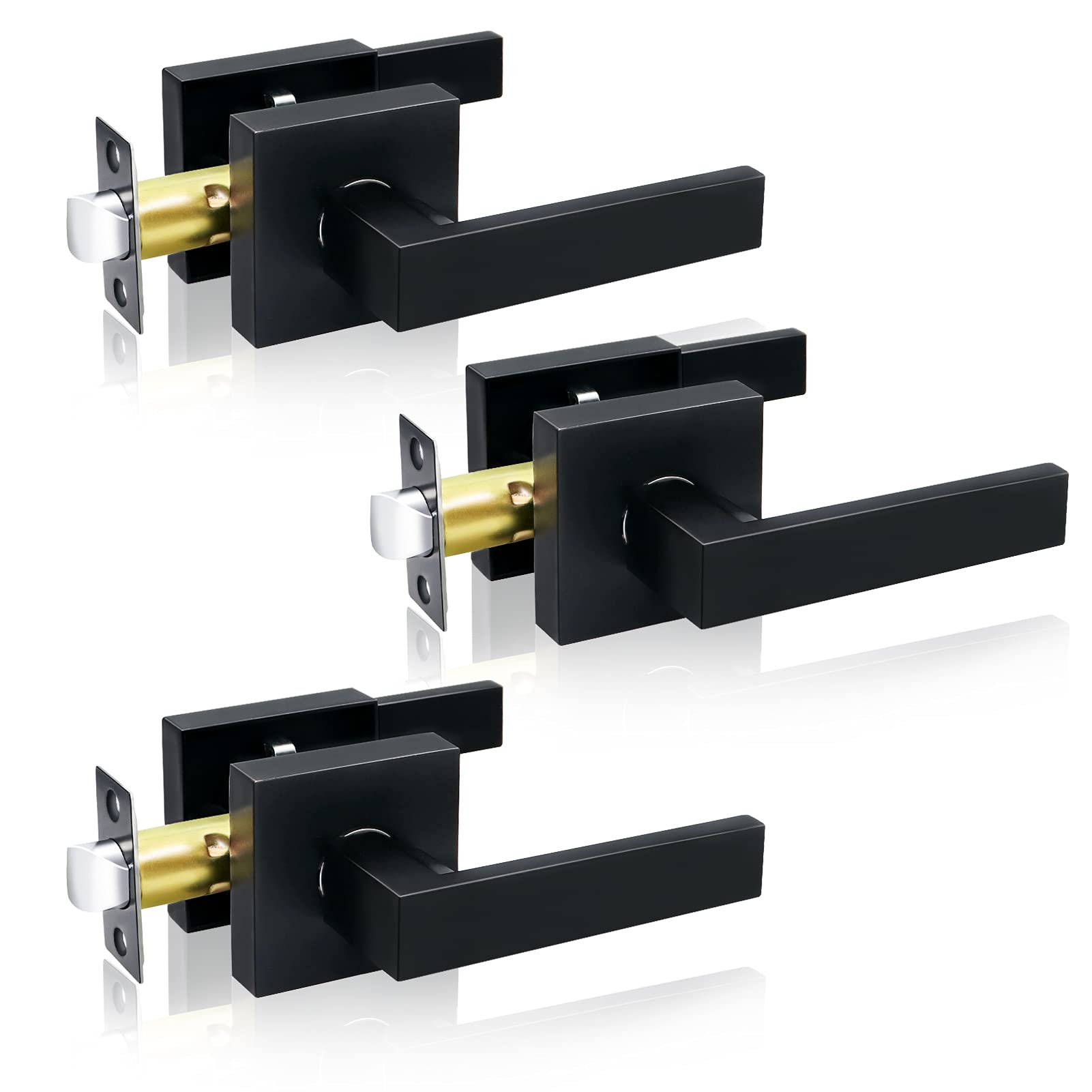 MONKEMON Matte Black Passage Door Handle - Reversible for Right & Left Side, 3 Pack - Perfect for Closet, Bedroom & Interior Doors
