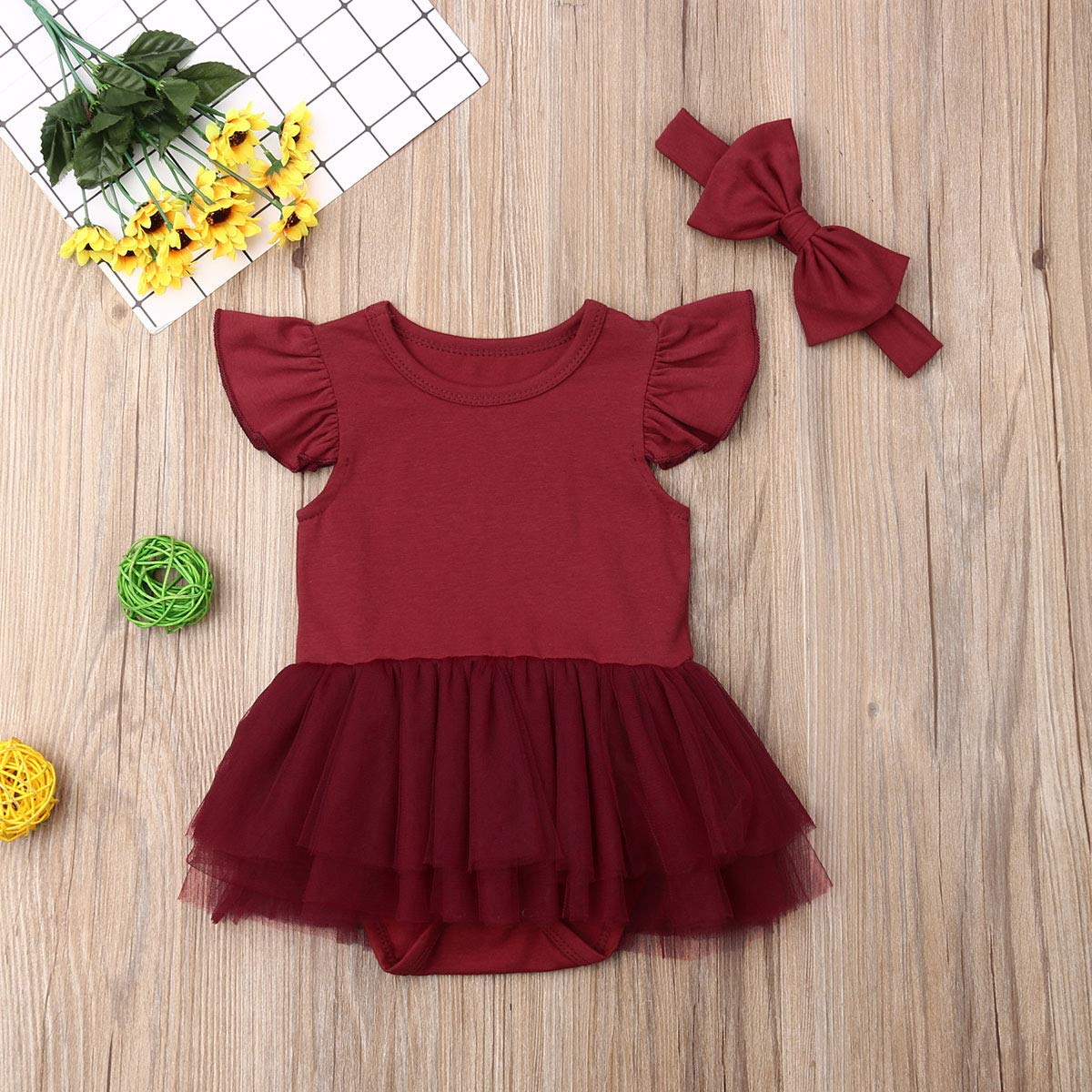 Newborn Baby Girl Ruffle Sleeve Tutu Dress Set with Bow Headband - Summer Outfit for Photoshoots, Birthday Parties & Special Occasions