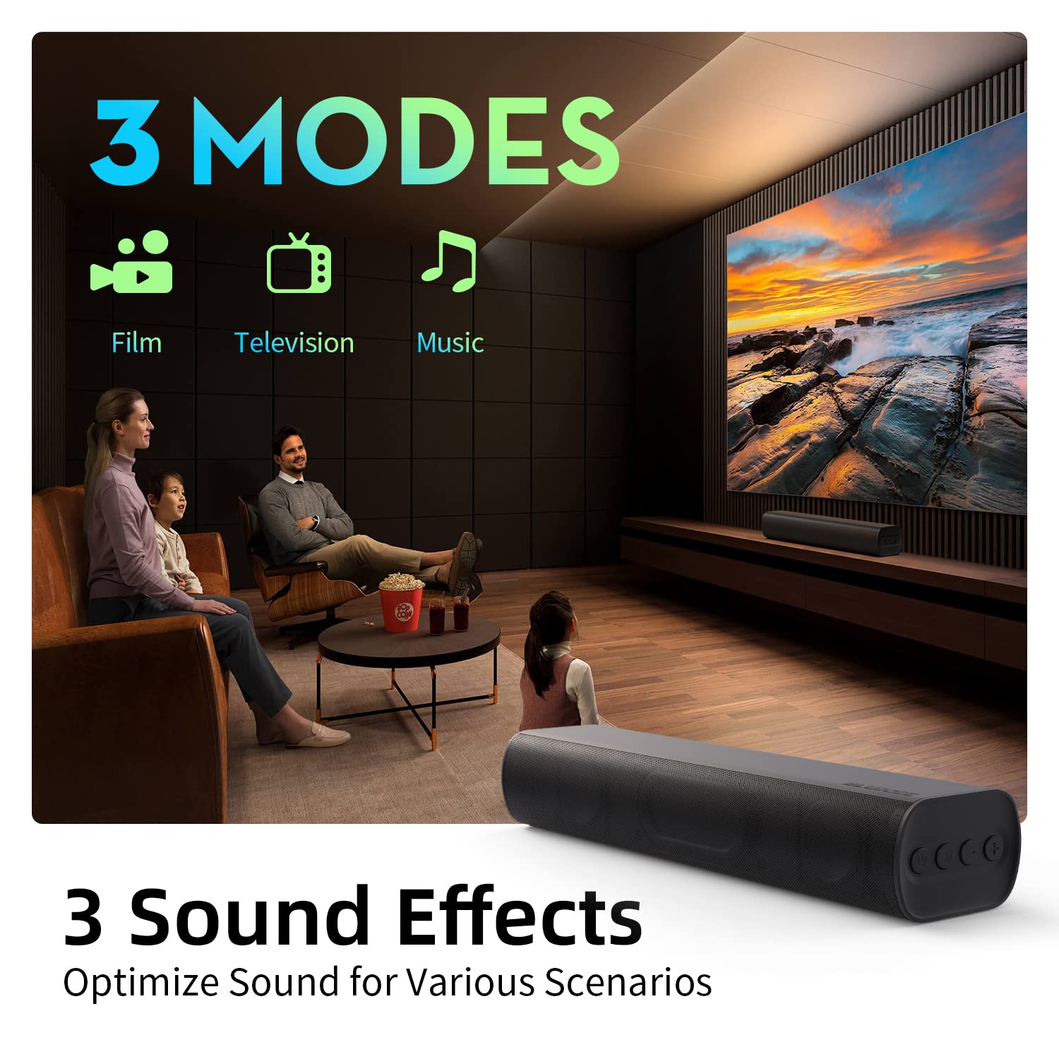 16-inch TV Sound Bar with Bluetooth, Powerful Bass & Remote Control - Wall Mountable Home Theater Speaker for Smart TVs, Computers & Gaming - Perfect for Movies, Music & Entertainment