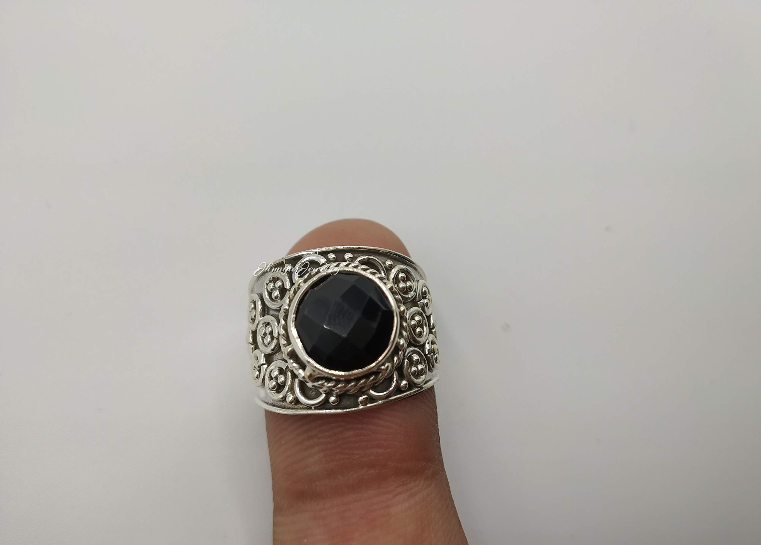 Natural Black Onyx Ring for Women - 925 Sterling Silver Handmade Gemstone Jewelry, Round Onyx Stone Ring, Modern & Dainty Unique Gift for Her - Perfect for Weddings, Anniversaries & Special Occasions